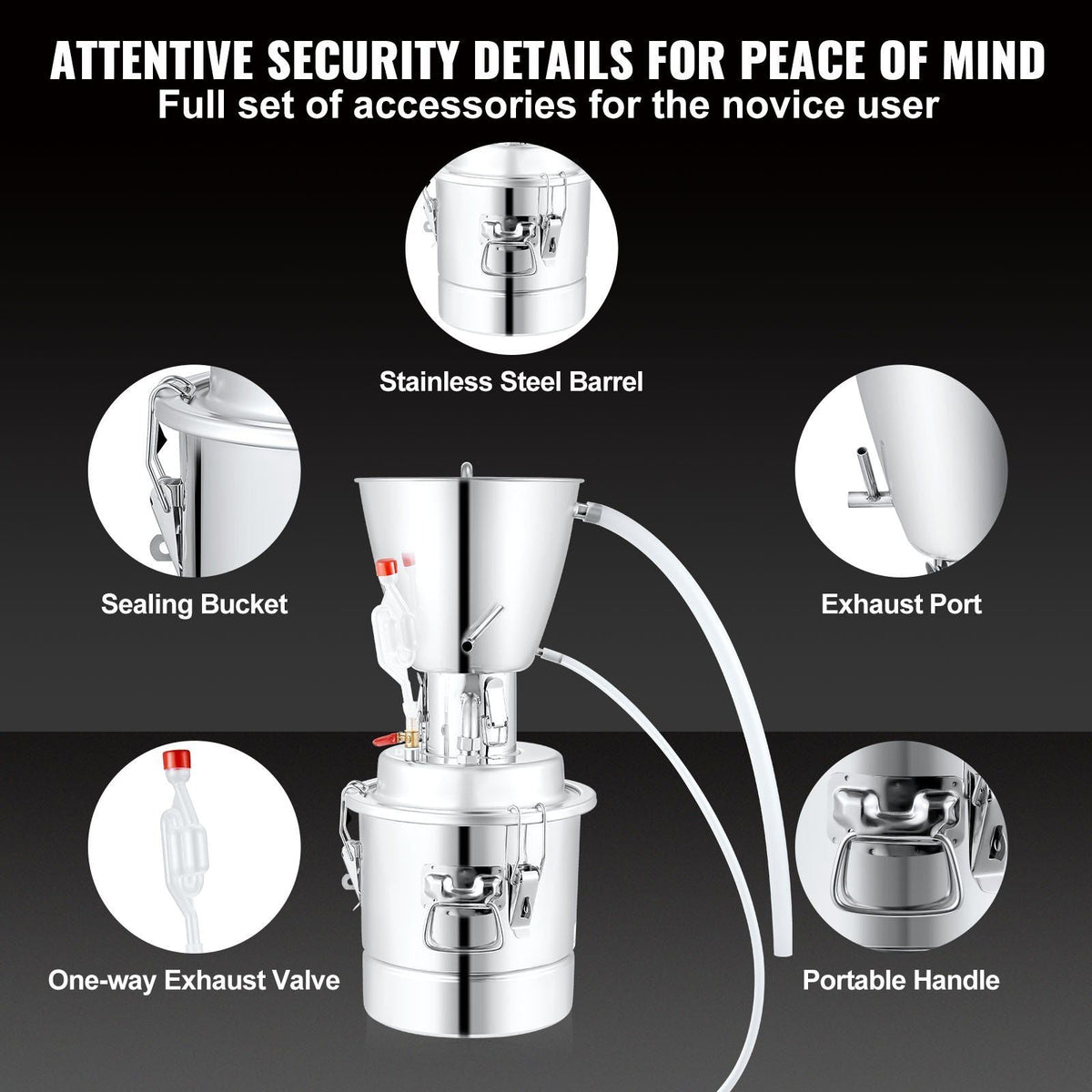 Water Alcohol Distiller, 8 Gal/30 L, 304 Stainless Steel Still w/ 6-Lap Coil & Exhaust Port, Home Distillery Kit w/Thermometer Pump, Oxygen-Free Steaming for Purer Whiskey Brandy Essential Oil