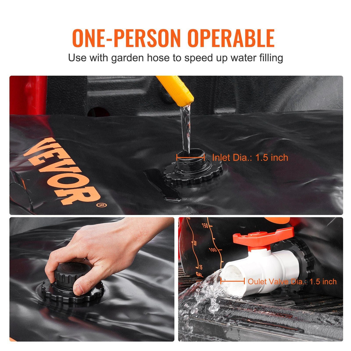 Water Tank Bladder, 143 Gallon Large Capacity, PVC Collapsible Water Bladder Including Spigots and Overflow Kit, Portable Water Storage Bladder for Garden Water Catcher, Black