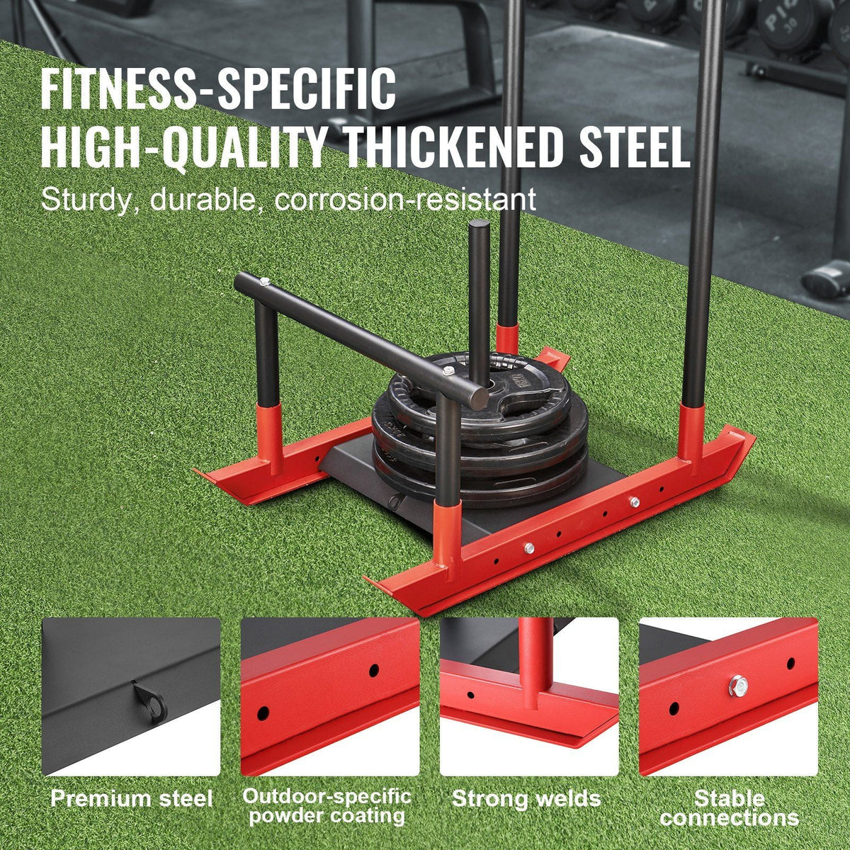 Weight Training Sled, Pull Push Power Sled with Handle, Fitness Strength Resistance Training, Steel Workout Equipment for Athletic Exercise & Speed Improvement, Fit for 1" & 2" Weight Plate