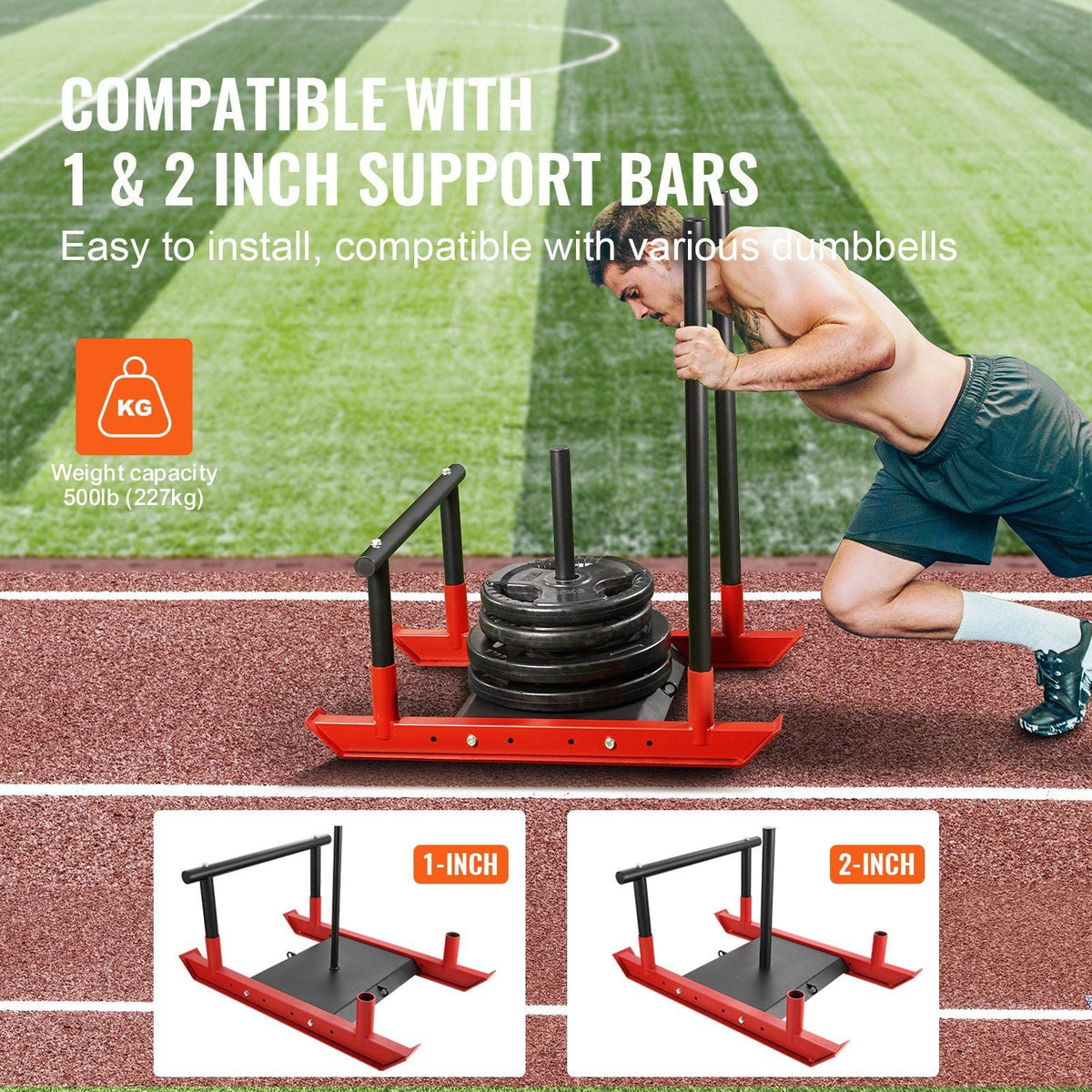 Weight Training Sled, Pull Push Power Sled with Handle, Fitness Strength Resistance Training, Steel Workout Equipment for Athletic Exercise & Speed Improvement, Fit for 1" & 2" Weight Plate