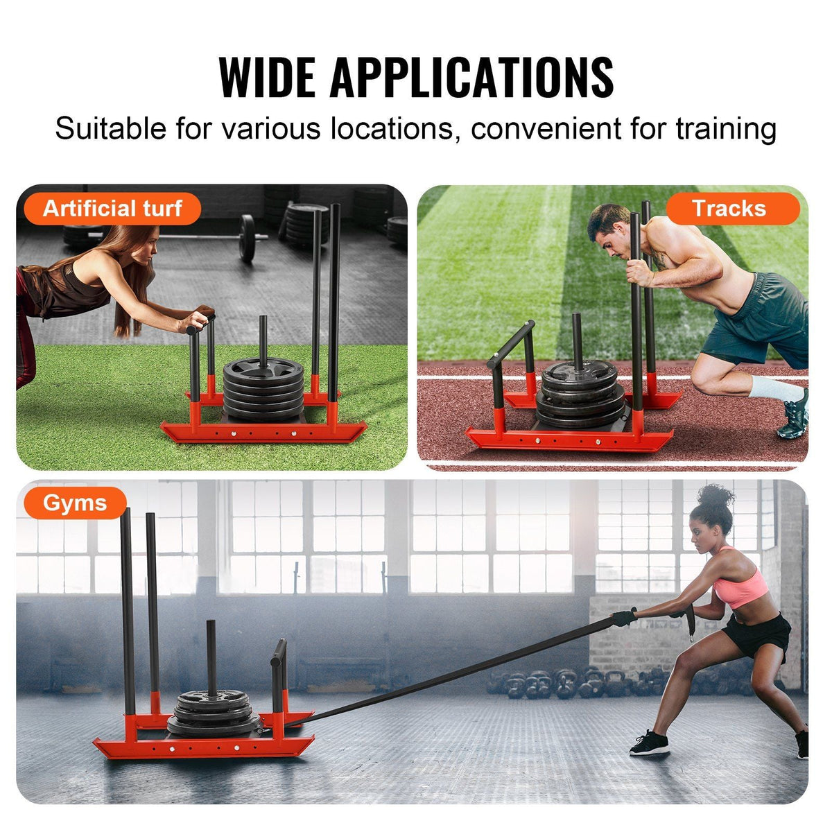 Weight Training Sled, Pull Push Power Sled with Handle, Fitness Strength Resistance Training, Steel Workout Equipment for Athletic Exercise & Speed Improvement, Fit for 1" & 2" Weight Plate
