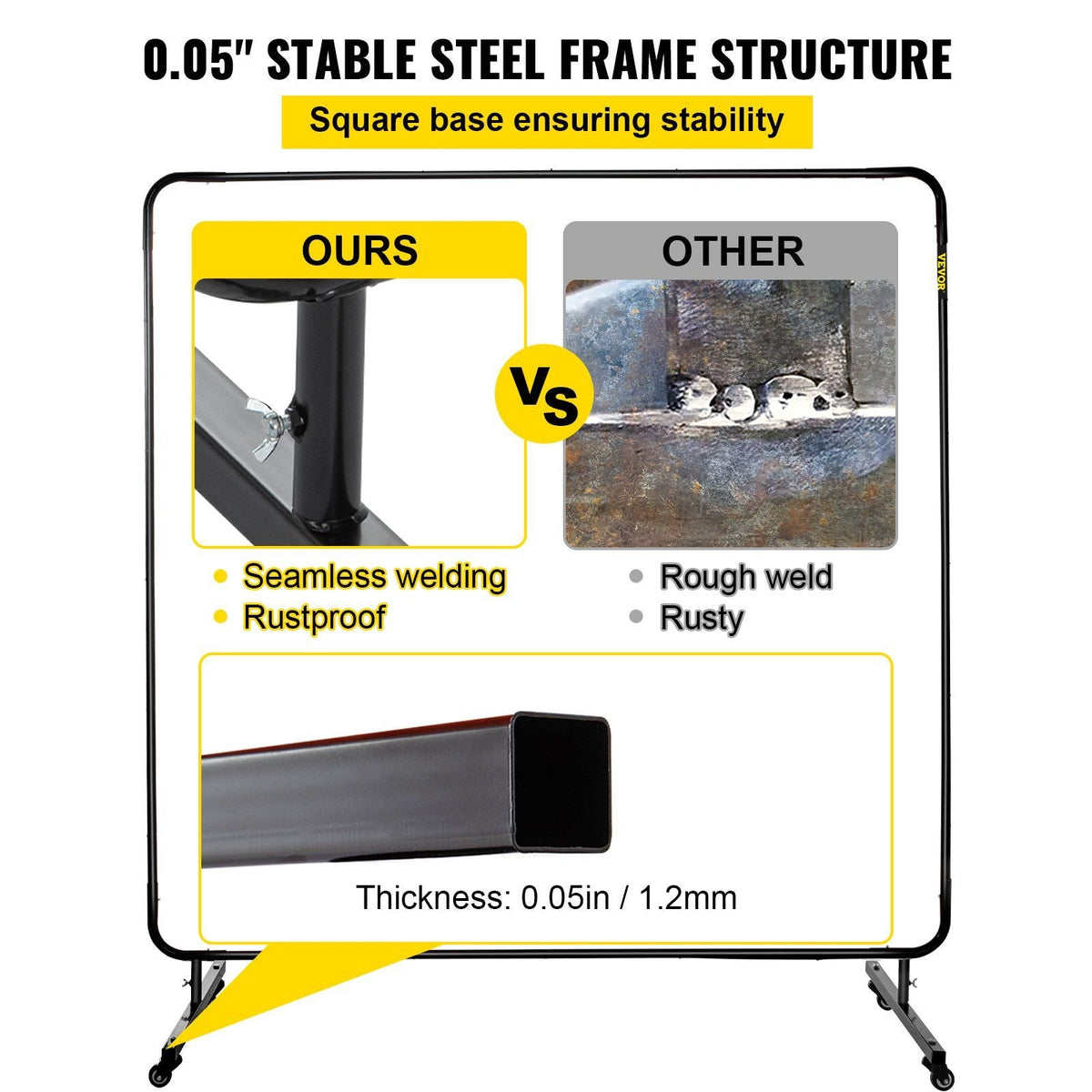 Welding Curtain, 6' x 6', Welding Screen with Metal Frame & 4 Wheels, Fireproof Fiberglass w/Transparent Window, for Workshop, Industrial Site, Red