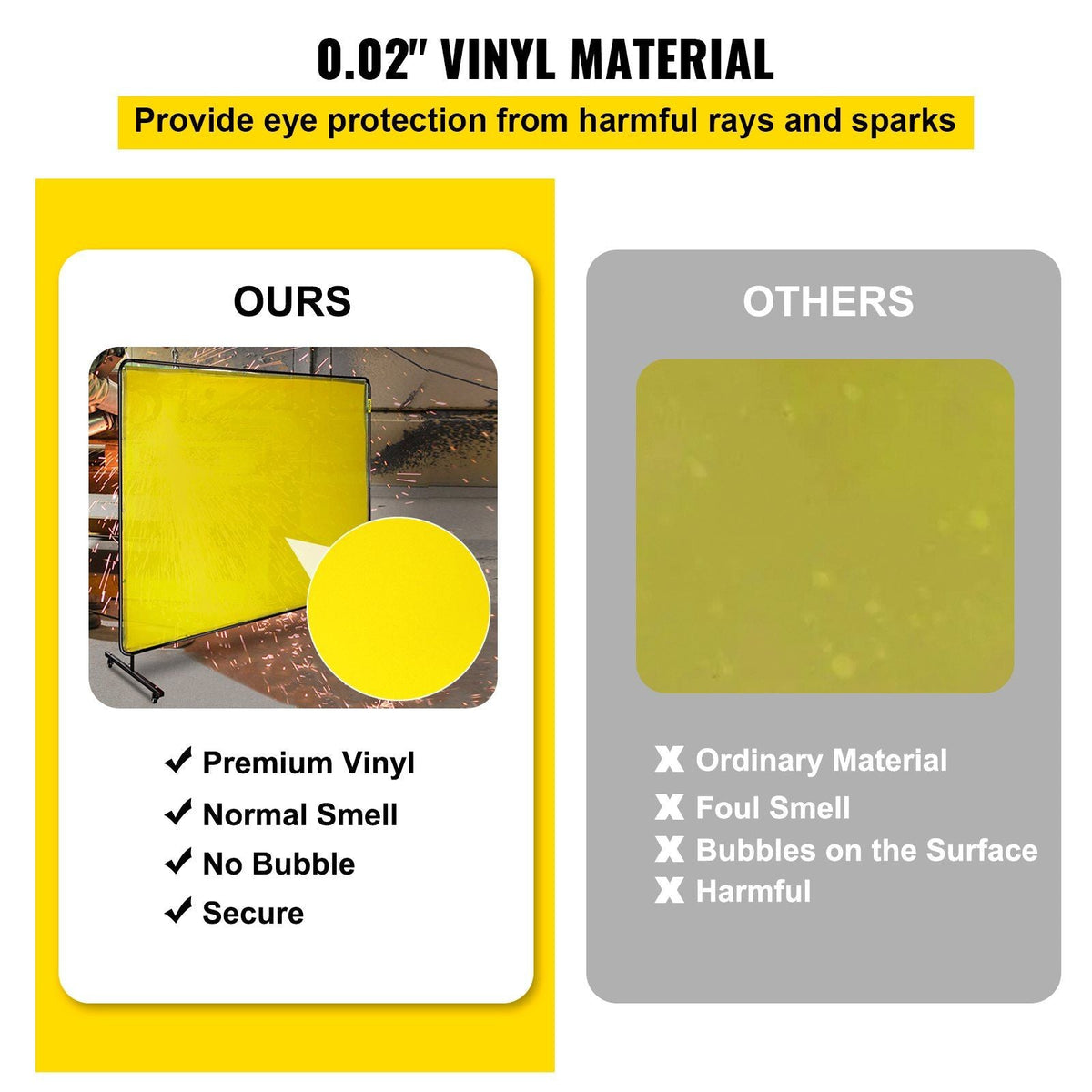 Welding Screen with Frame 8' x 6', Welding Curtain with 4 Wheels, Welding Protection Screen Yellow Flame-Resistant Vinyl, Portable Light-Proof Professional