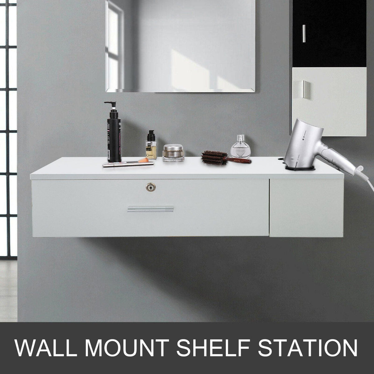 White Salon Wall Mount Stations Styling Classic Locking Storage Beauty Salon Spa Equipment Barber Stations