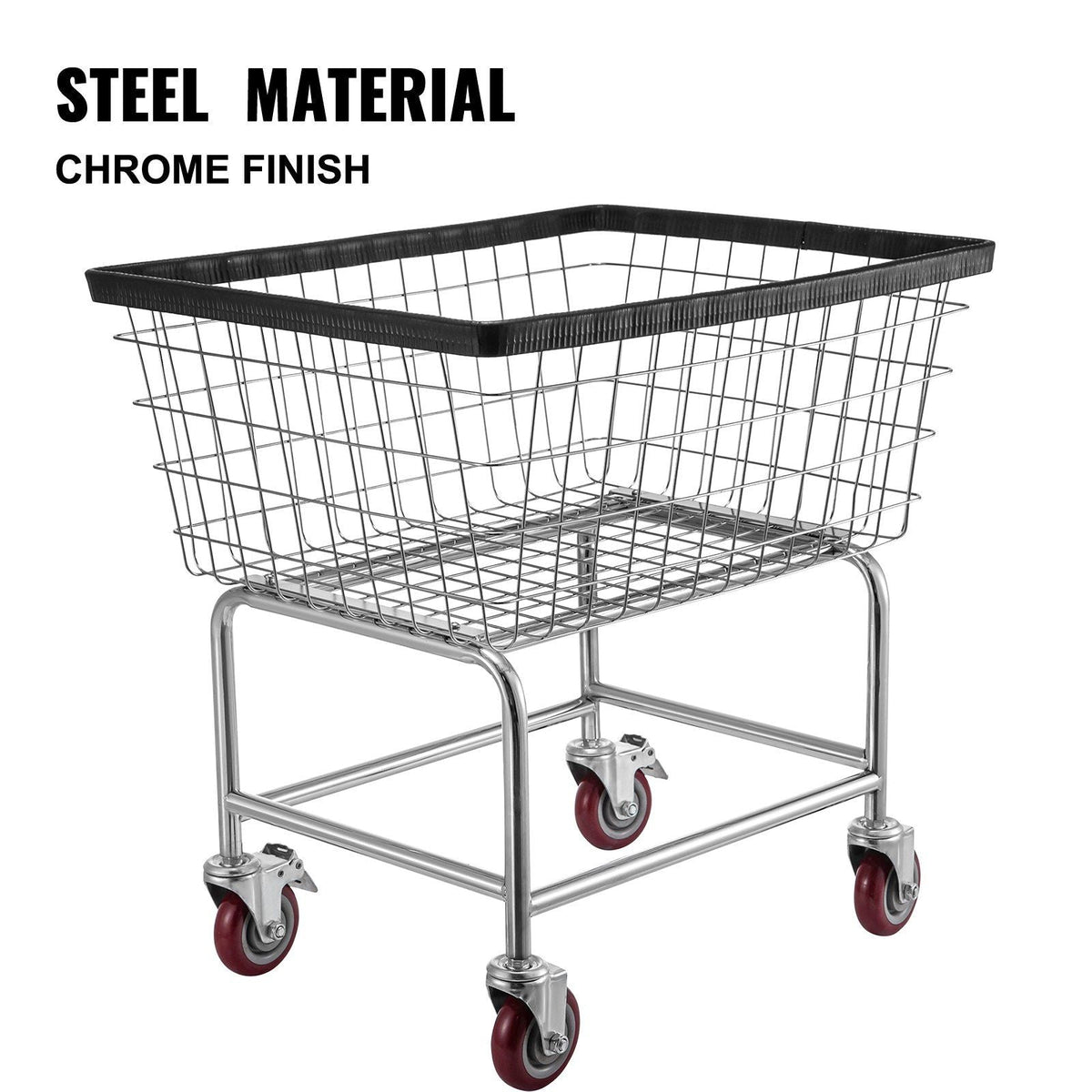 Wire Laundry Cart, 2.5 Bushel Wire Laundry Basket with Wheels, 20''x15.7''x26'' Commercial Wire Laundry Basket Cart, Steel Frame With Chrome Finish, 5inch Casters, Wire Cart For Laundry