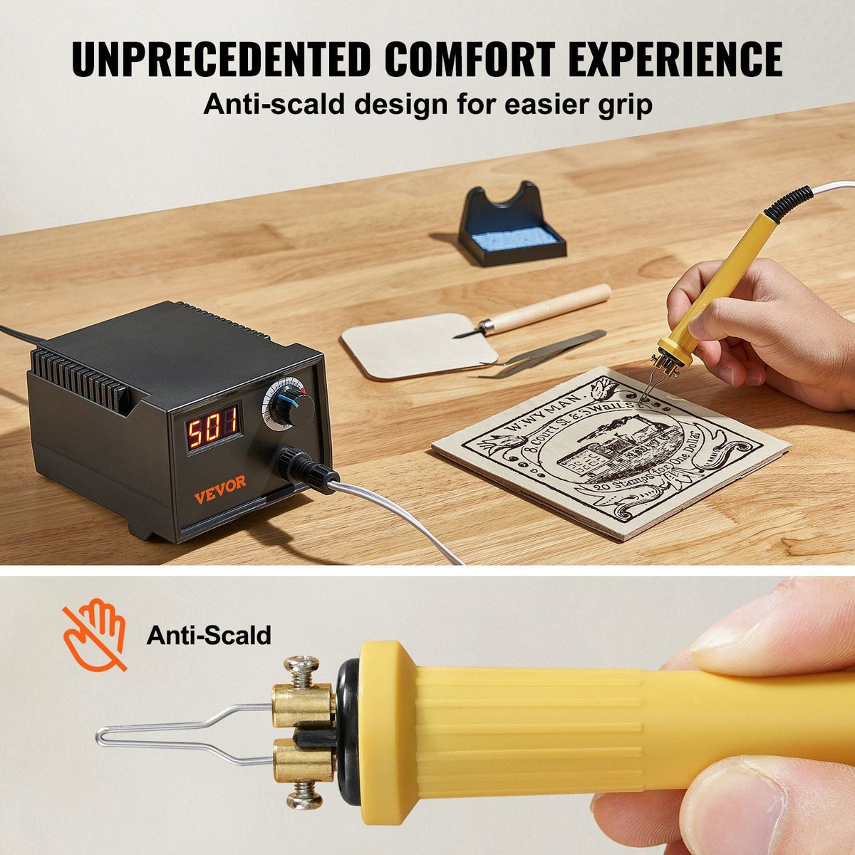 Wood Burning Kit, 200-700°C Adjustable Temperature with Display, Wood Burner with 1 Pyrography Pen, 1 Pen Holder, 23 Wire Nibs, 4 Wood Chip, 1 Tweezers, 1 Screwdriver, 1 Craft Knife,1 Sponge