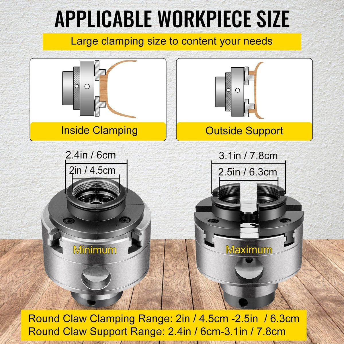 Wood Lathe Chuck, 3.75" Woodturning Chuck, 4-Jaw Gear Chuck, 1In x 8TPI Thread Mini Key Chuck, Precision Self-Centering Woodturning Chuck Jaws, Wood Lathe Accessories for Bowls Vases