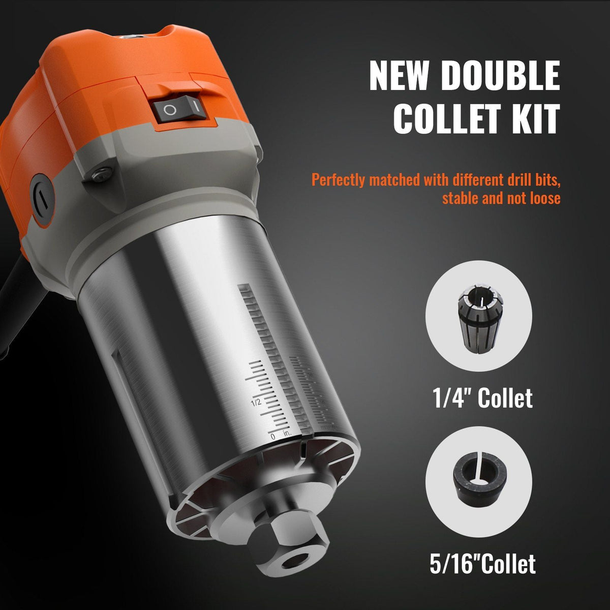 Wood Router, 1.25HP 800W, Compact Wood Trimmer Router Tool, 30000RPM Max Speed 6 Variable Speeds, with 1/4'' & 5/16'' Collets 12 PCs Milling Cutters Dust Hood, for Woodworking Slotting Trimming