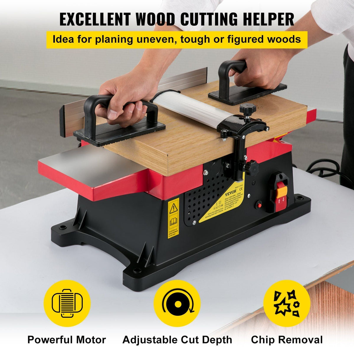 Woodworking Benchtop Jointers 6inch with 1650W Motor,Heavy Duty Benchtop Planer Precise Cutterhead 2000rpm ,2 Push Blocks Fence Depth Scale,Large Aluminum Work Table for Woodworking
