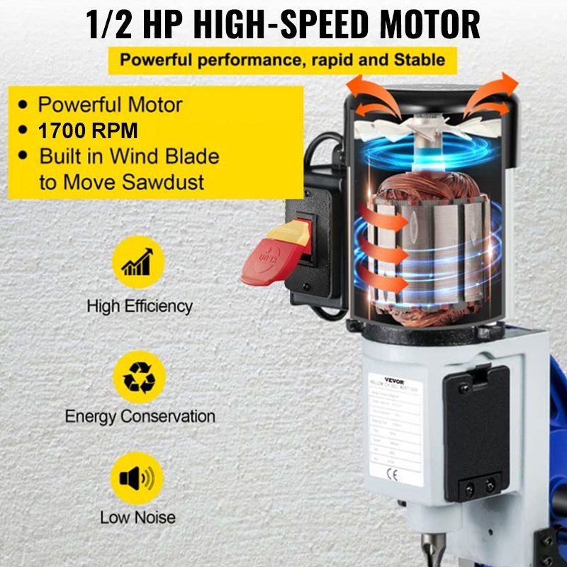 Woodworking Mortise Machine, 1/2 HP 1700RPM Powermatic Mortiser, With Movable Work Bench Benchtop Mortising Machine, For Making Round Holes Square Holes Or Special Square Holes In Wood