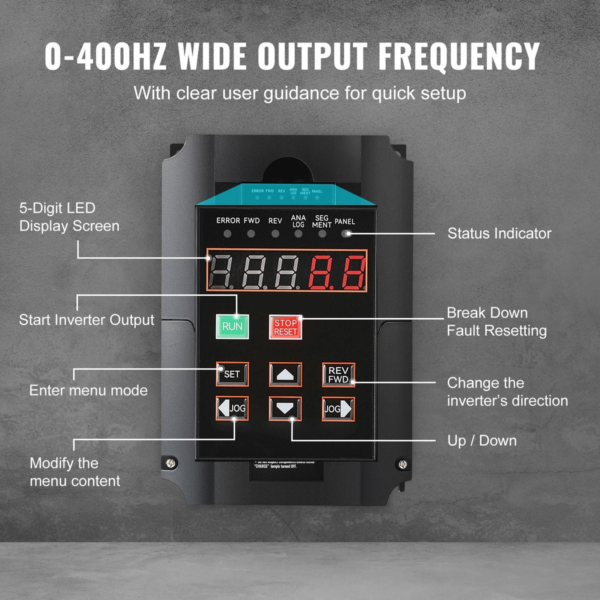 VFD 10HP, 7.5KW, 35A, 1 or 3 Phase 220V Input to 3 Phase 220V Output Variable Frequency Drive, 40-60Hz Input, 0-400Hz Output VFD for Spindle Motor CNC Speed Control
