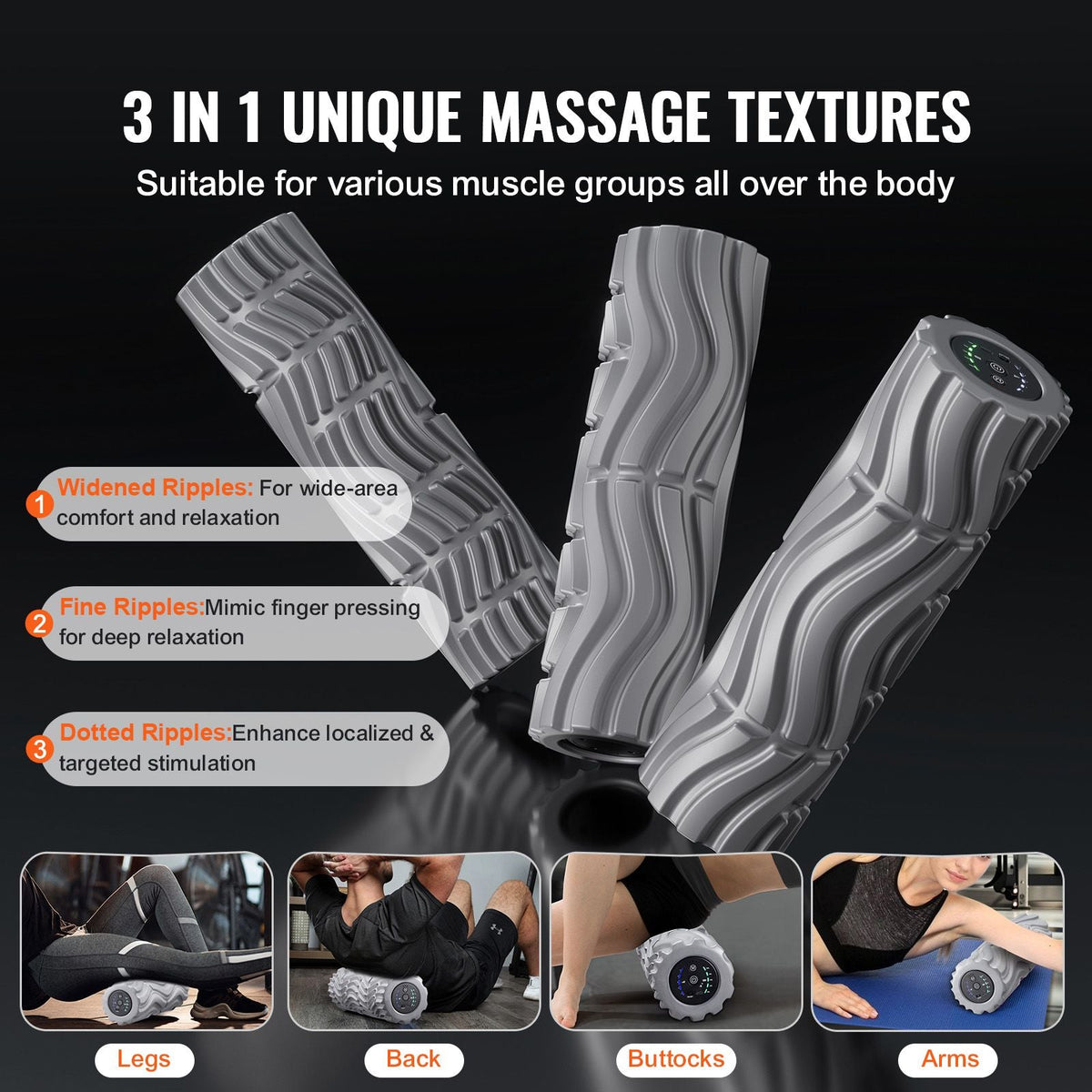 Vibrating Foam Roller, 5-Speed Electric Massage Roller, 16" Rechargeable Muscle Roller with 3 Vibration Modes, High Density EVA Foam Massager for Deep Tissue, Back Pain Relief, Exercise Recovery