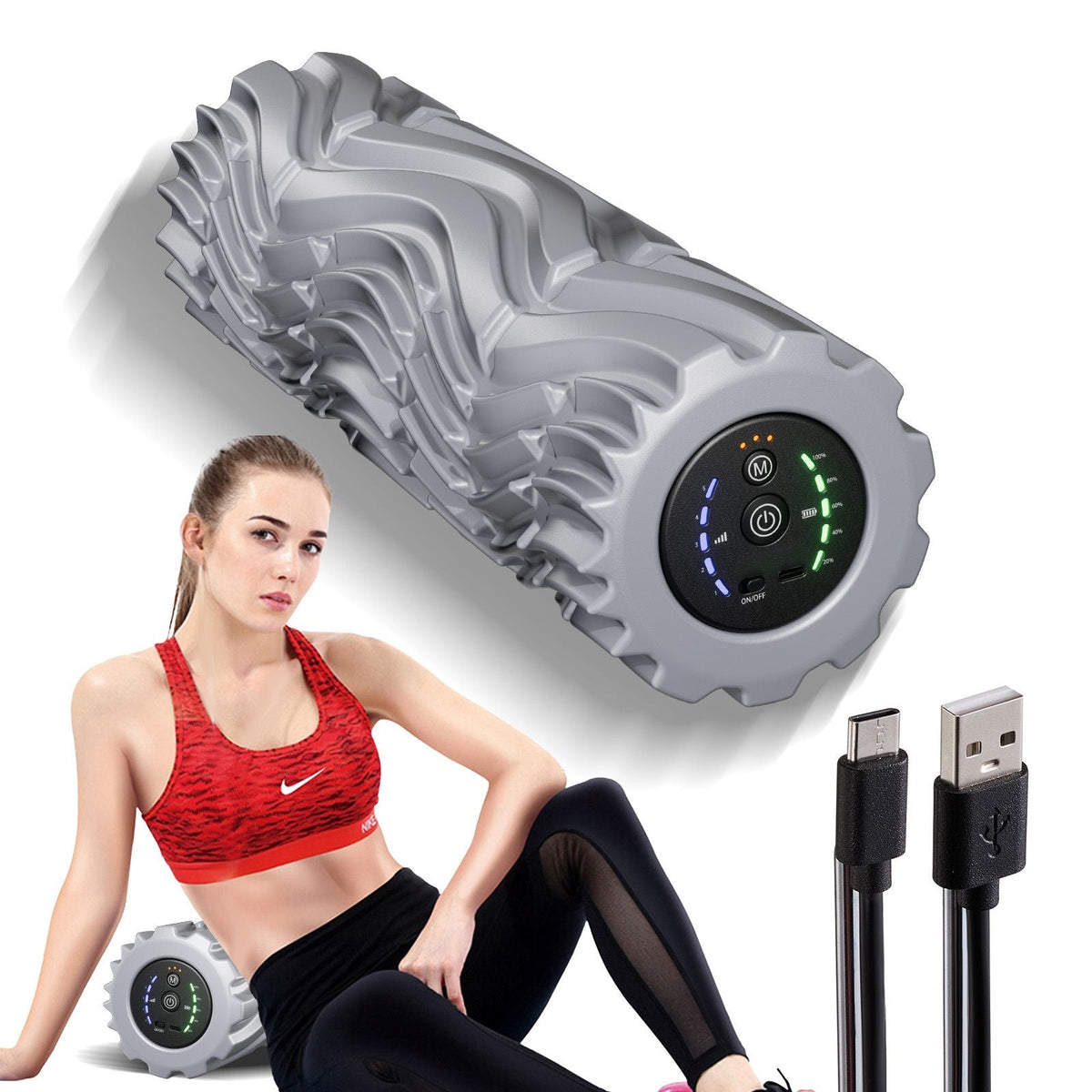Vibrating Foam Roller, 5-Speed Electric Massage Roller, 16" Rechargeable Muscle Roller with 3 Vibration Modes, High Density EVA Foam Massager for Deep Tissue, Back Pain Relief, Exercise Recovery