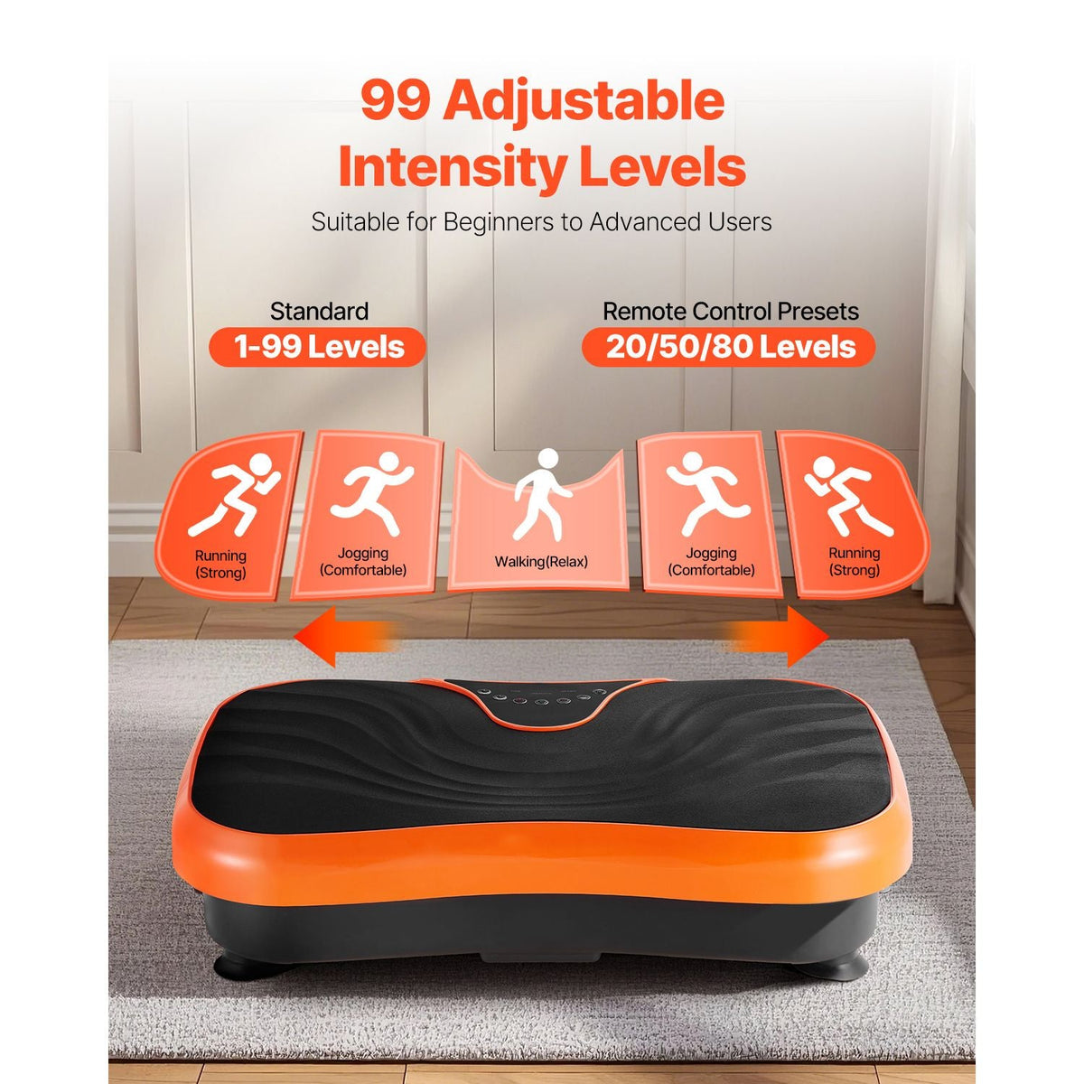 Vibration Plate Exercise Machine, Whole Body Vibrating Platform for Lymphatic Drainage and Weight Loss, Home Workout Fitness Equipment with 2 Resistance Bands, Body Shaker for Women Men, Orange
