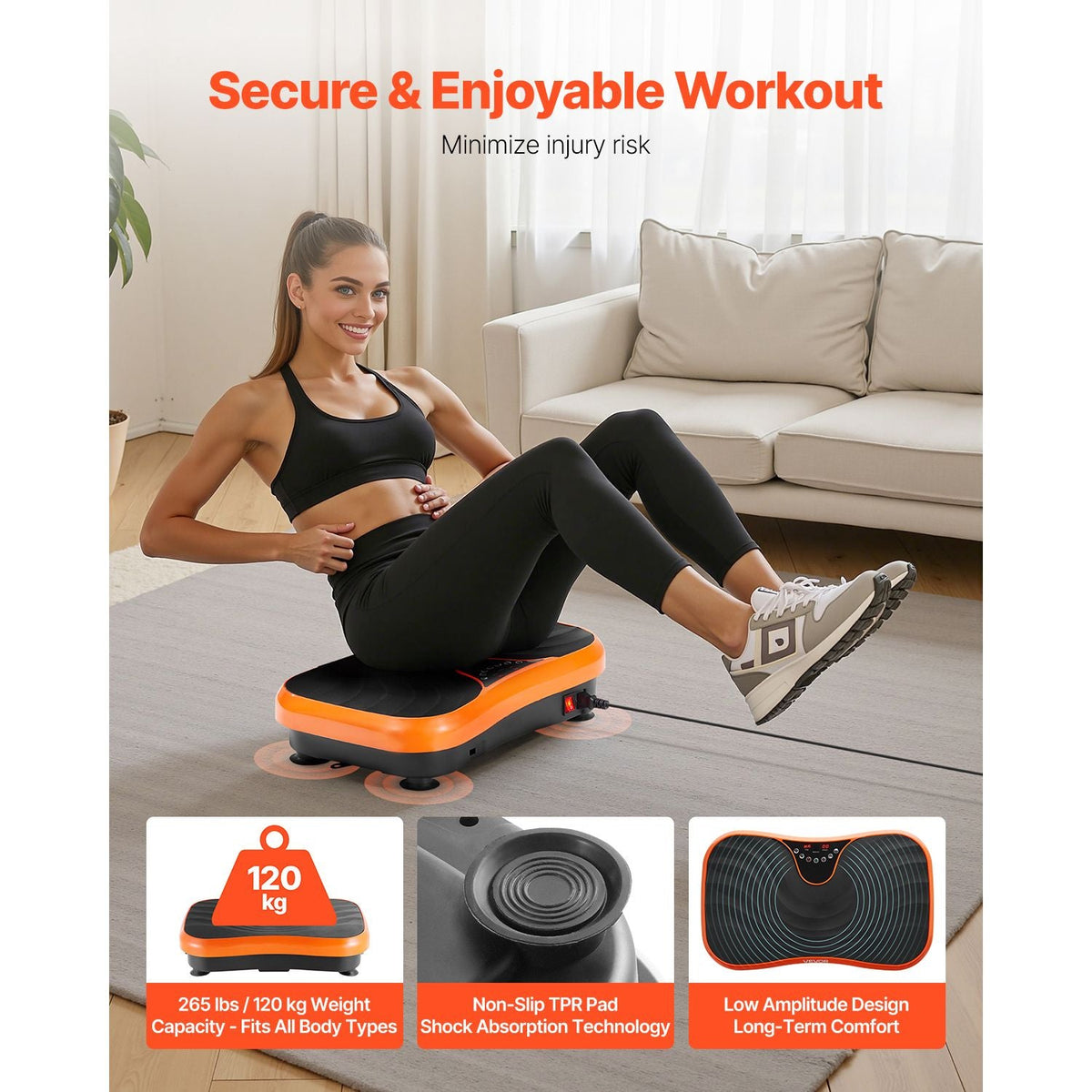 Vibration Plate Exercise Machine, Whole Body Vibrating Platform for Lymphatic Drainage and Weight Loss, Home Workout Fitness Equipment with 2 Resistance Bands, Body Shaker for Women Men, Orange