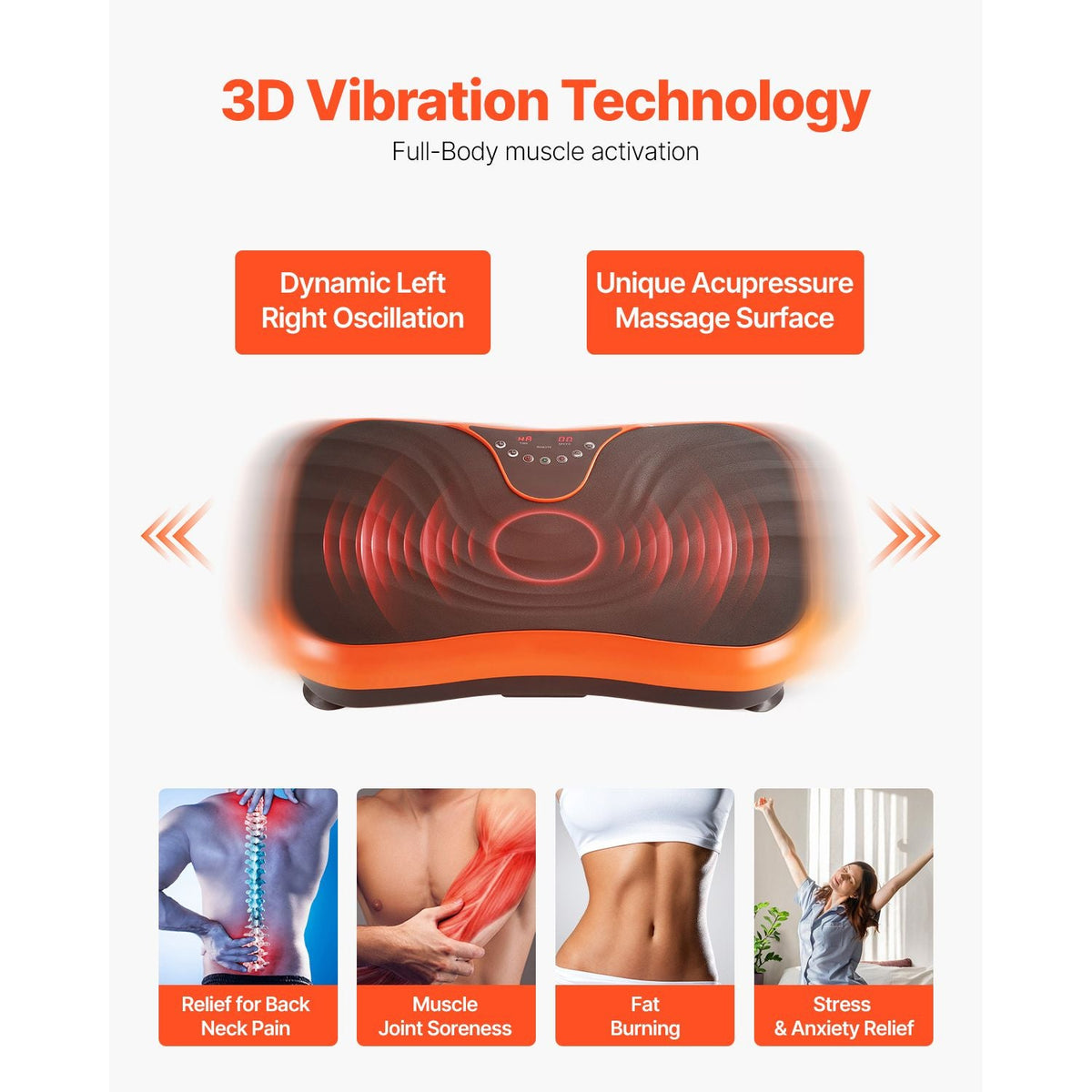Vibration Plate Exercise Machine, Whole Body Vibrating Platform for Lymphatic Drainage and Weight Loss, Home Workout Fitness Equipment with 2 Resistance Bands, Body Shaker for Women Men, Orange