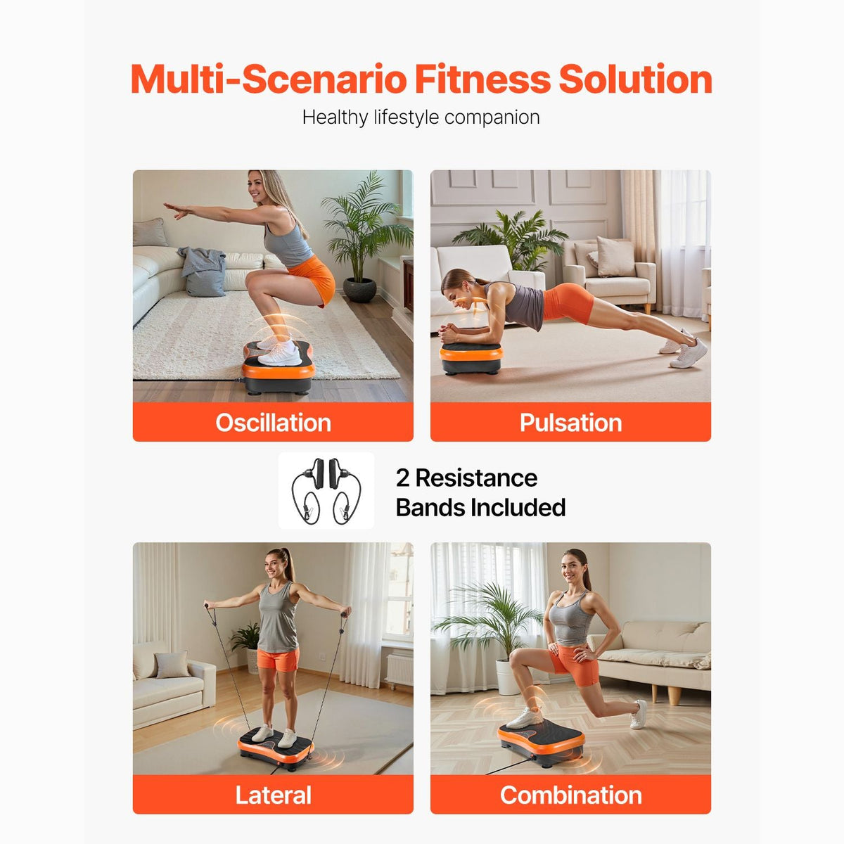 Vibration Plate Exercise Machine, Whole Body Vibrating Platform for Lymphatic Drainage and Weight Loss, Home Workout Fitness Equipment with 2 Resistance Bands, Body Shaker for Women Men, Orange