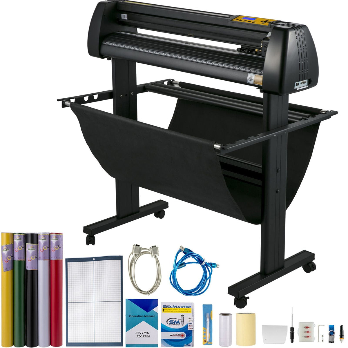 Vinyl Cutter, 34Inch Bundle, Vinyl Cutter Machine, Manual Vinyl Printer, LCD Display Plotter Cutter Sign Cutting with Signmaster Software for Design and Cut, with Supplies, Tools