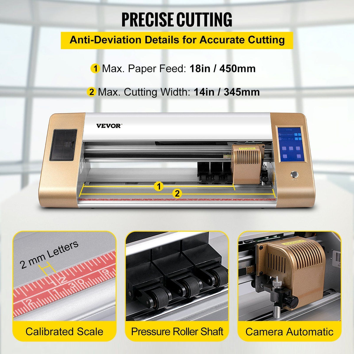 Vinyl Cutter Machine, 18 in / 450 mm Max Paper Feed Cutting Plotter, Automatic Camera Contour Cutting LCD Screen Printer w/Stand Adjustable Force and Speed for Sign Making Plotter Cutter