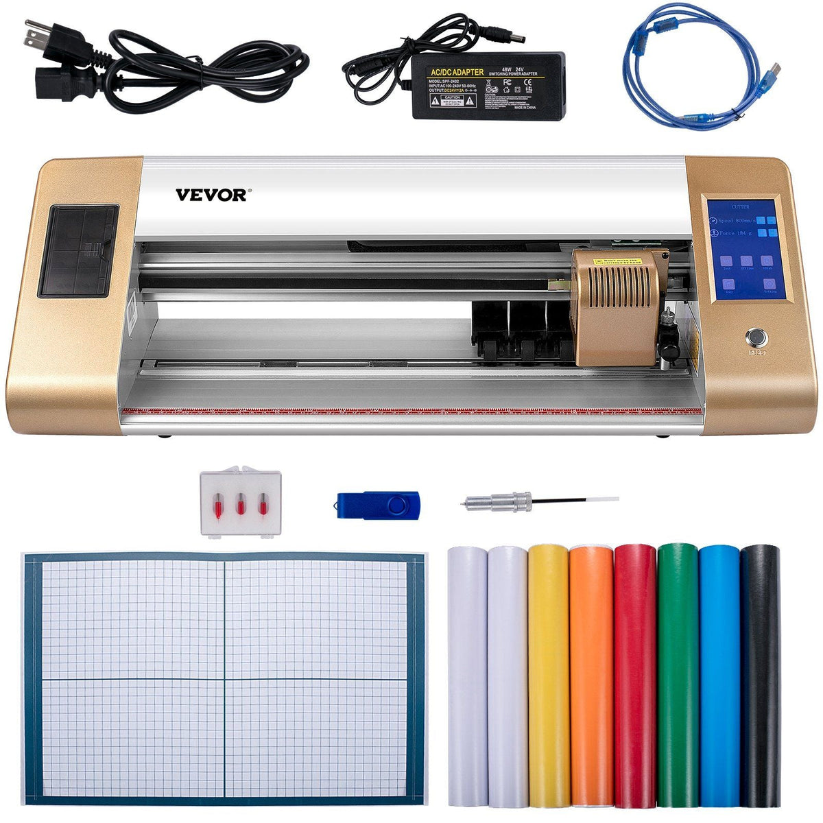 Vinyl Cutter Machine, 18 in / 450 mm Max Paper Feed Cutting Plotter, Automatic Camera Contour Cutting LCD Screen Printer w/Stand Adjustable Force and Speed for Sign Making Plotter Cutter