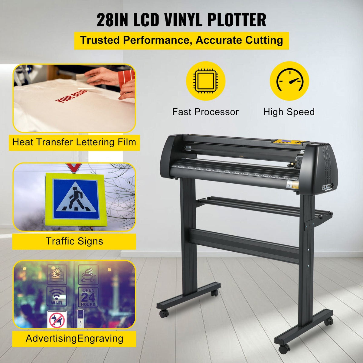 Vinyl Cutter Machine, 28 Inch Paper Feed Cutting Plotter Bundle, Adjustable Force & Speed Vinyl Printer, LCD Display Windows Compatible Sign Making kit with Signmaster Software, Supplies, 3 Blad