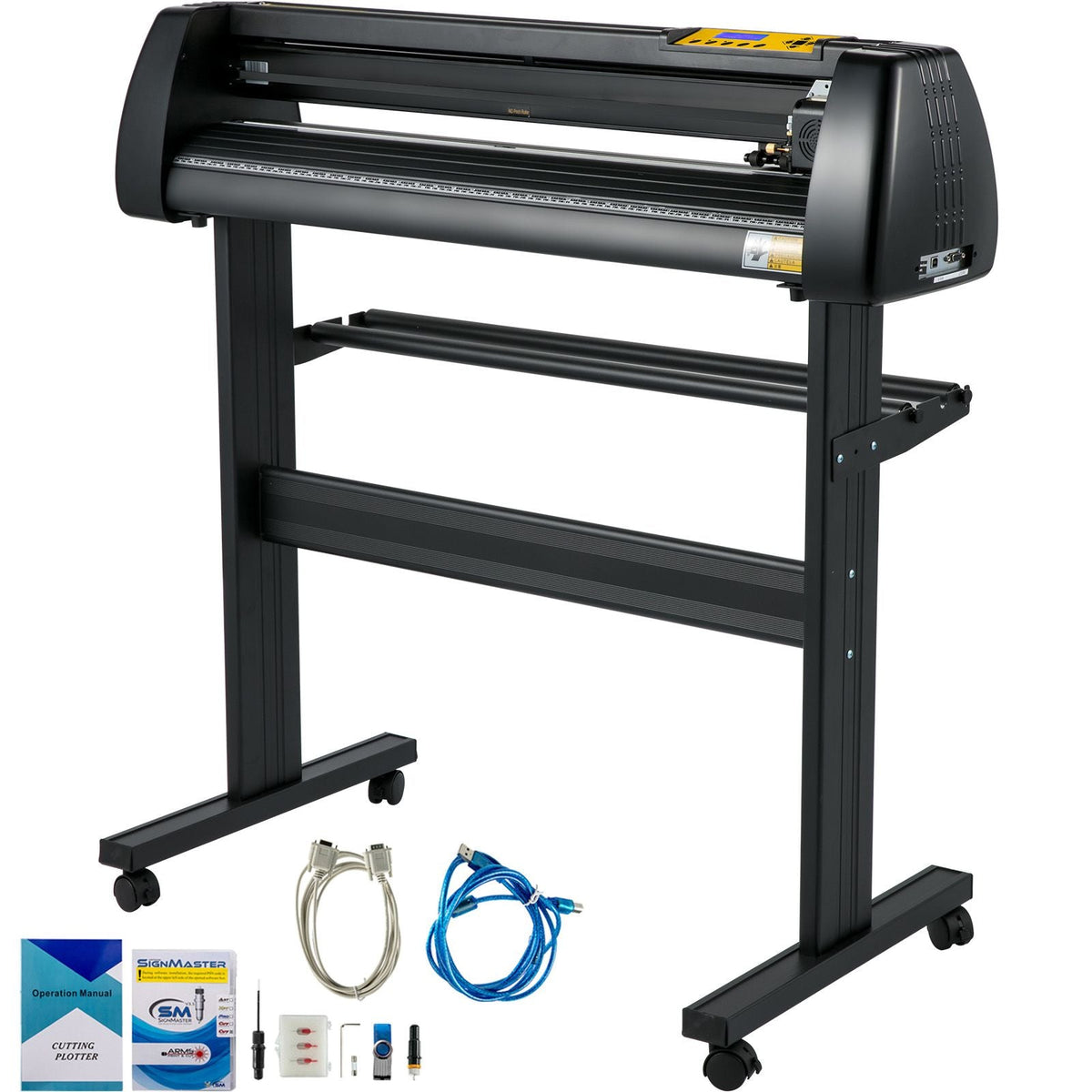 Vinyl Cutter Machine, 28 Inch Paper Feed Cutting Plotter Bundle, Adjustable Force & Speed Vinyl Printer, LCD Display Windows Compatible Sign Making kit with Signmaster Software, Supplies, 3 Blad
