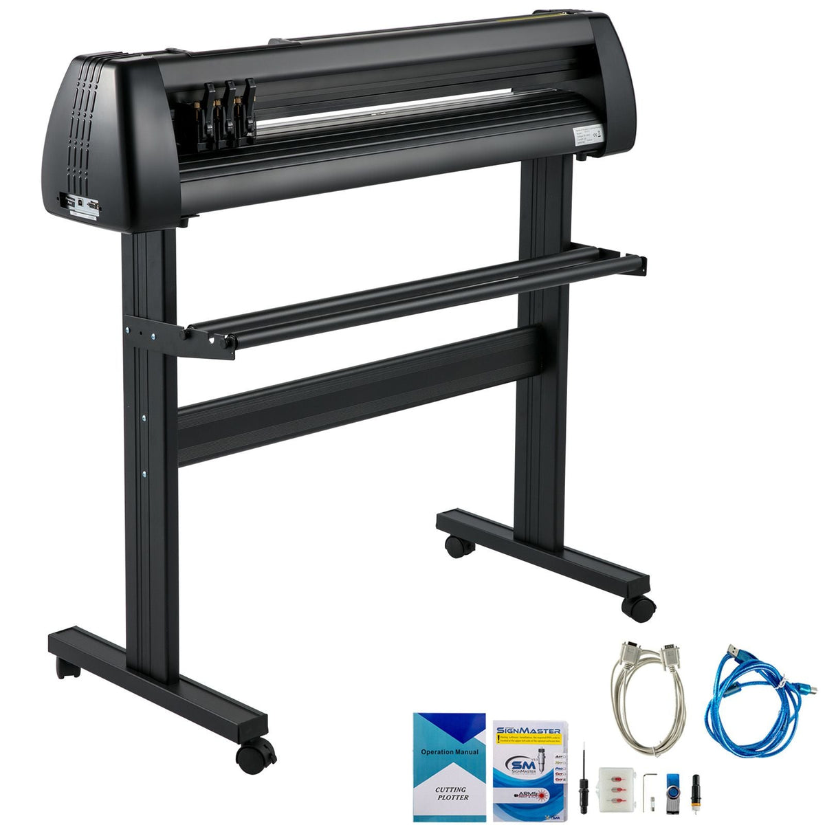 Vinyl Cutter Machine, 28 Inch Paper Feed Cutting Plotter Bundle, Adjustable Force & Speed Vinyl Printer, LCD Display Windows Compatible Sign Making kit with Signmaster Software, Supplies, 3 Blad