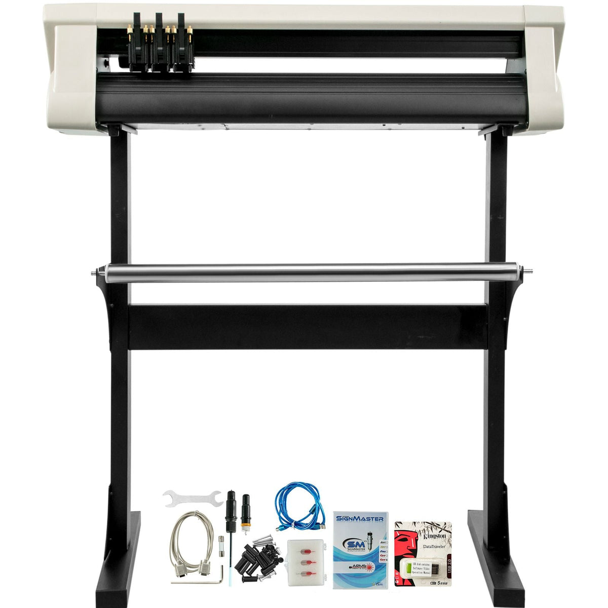 Vinyl Cutter Machine, 28 Inch Paper Feed Cutting Plotter Bundle, Adjustable Force & Speed Vinyl Printer, LCD Display Windows Compatible Sign Making kit with Signmaster, Sturdy Stand, 3Blades, Wh