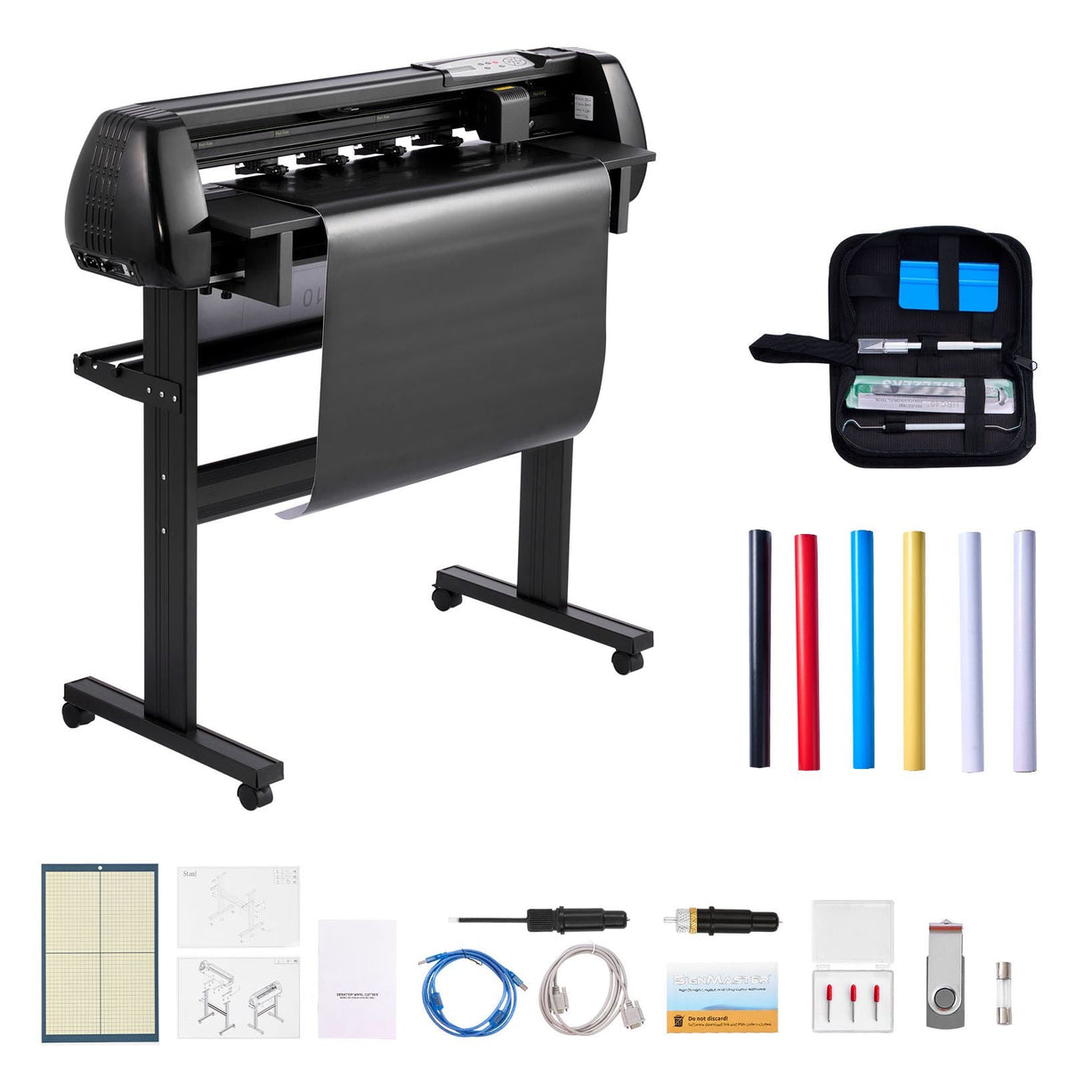 Vinyl Cutter Machine, 34 inch Max Feed Width, Dual Blades, Adjustable Force and Speed, LED Display, Vinyl Plotter Cutter Printer Bundle with Sticker Sheets, Transfer Film, Signmaster Software