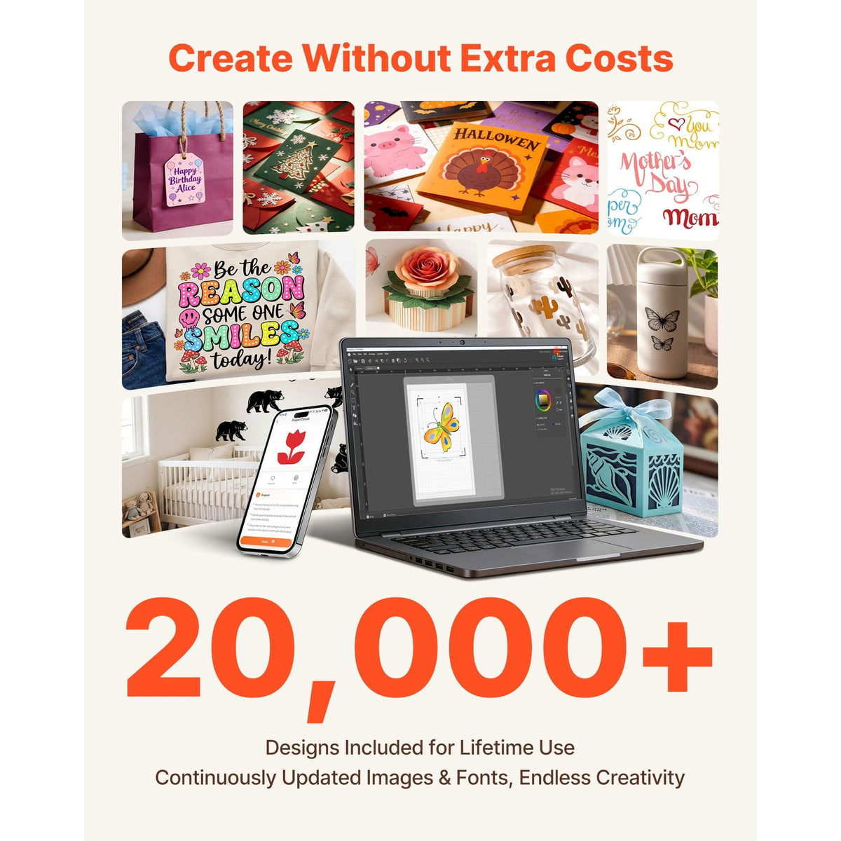 Vinyl Cutting Machine, 12 in, Button and Screen Controlled Vinyl Cutter with Materials and Tool Kit, 5000+ Built-in Design Resources, Compatible with Mac, Windows, Android and iOS, for Crafts