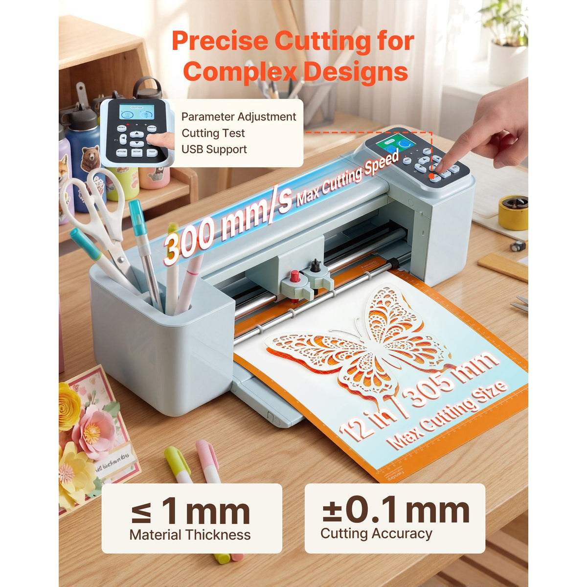 Vinyl Cutting Machine, 12 in, Button and Screen Controlled Vinyl Cutter with Materials and Tool Kit, 5000+ Built-in Design Resources, Compatible with Mac, Windows, Android and iOS, for Crafts