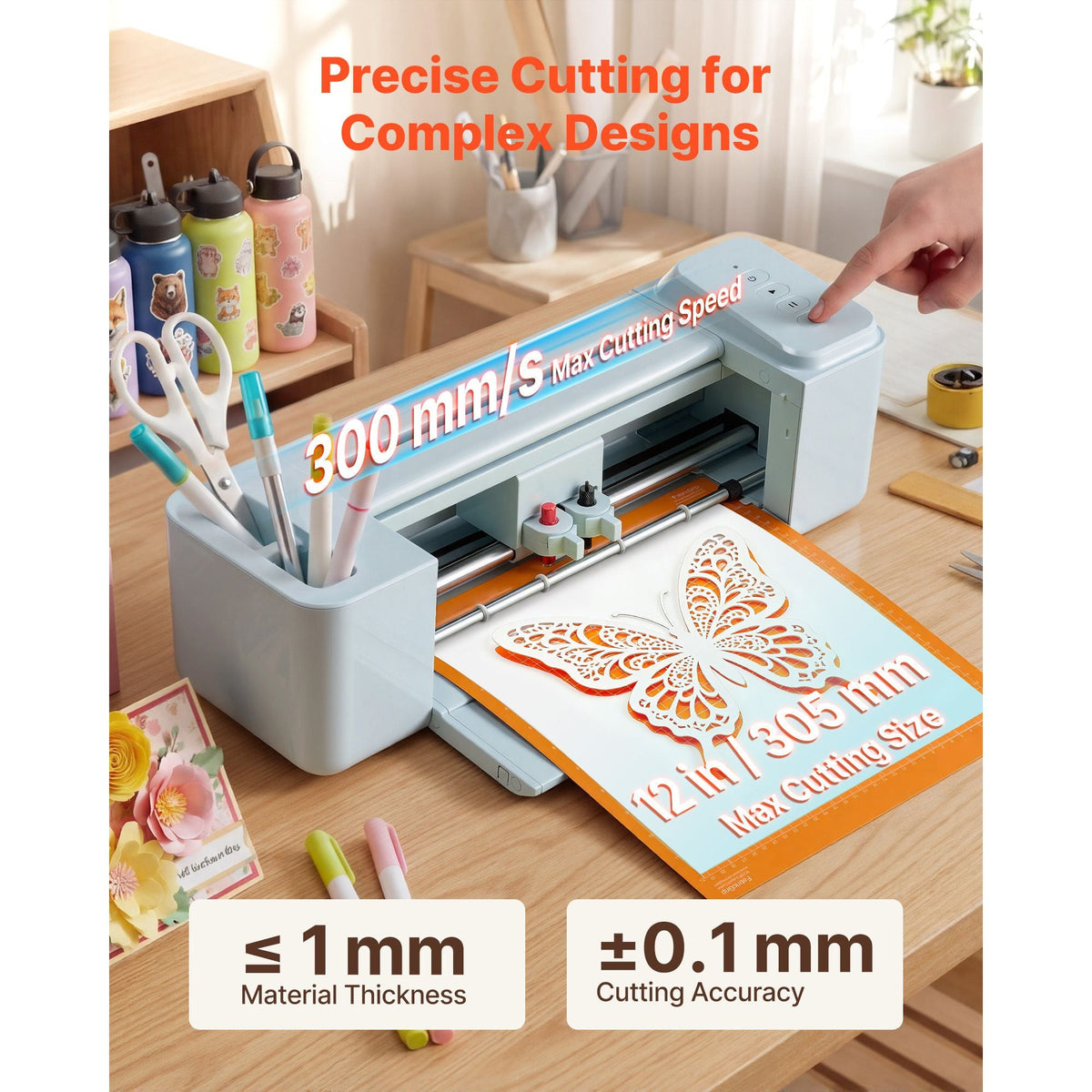 Vinyl Cutting Machine, 12 in, Button-Controlled Vinyl Cutter with Materials and Tool Kit, 5000+ Built-in Design Resources, Compatible with Mac, Windows, Android and iOS, for Customized Cards