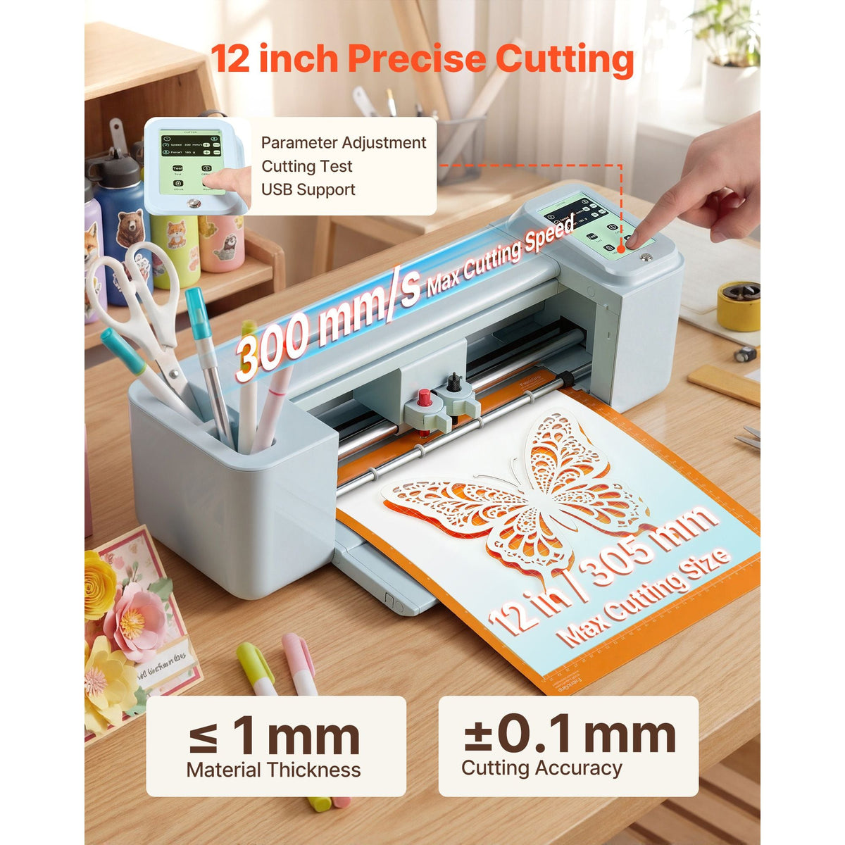 Vinyl Cutting Machine, 12 in, Touchscreen-Controlled Vinyl Cutter, 5000+ Built-in Design Resources, Compatible with Mac, Windows, Android and iOS, for Creating Customized Crafts Cards, Decor