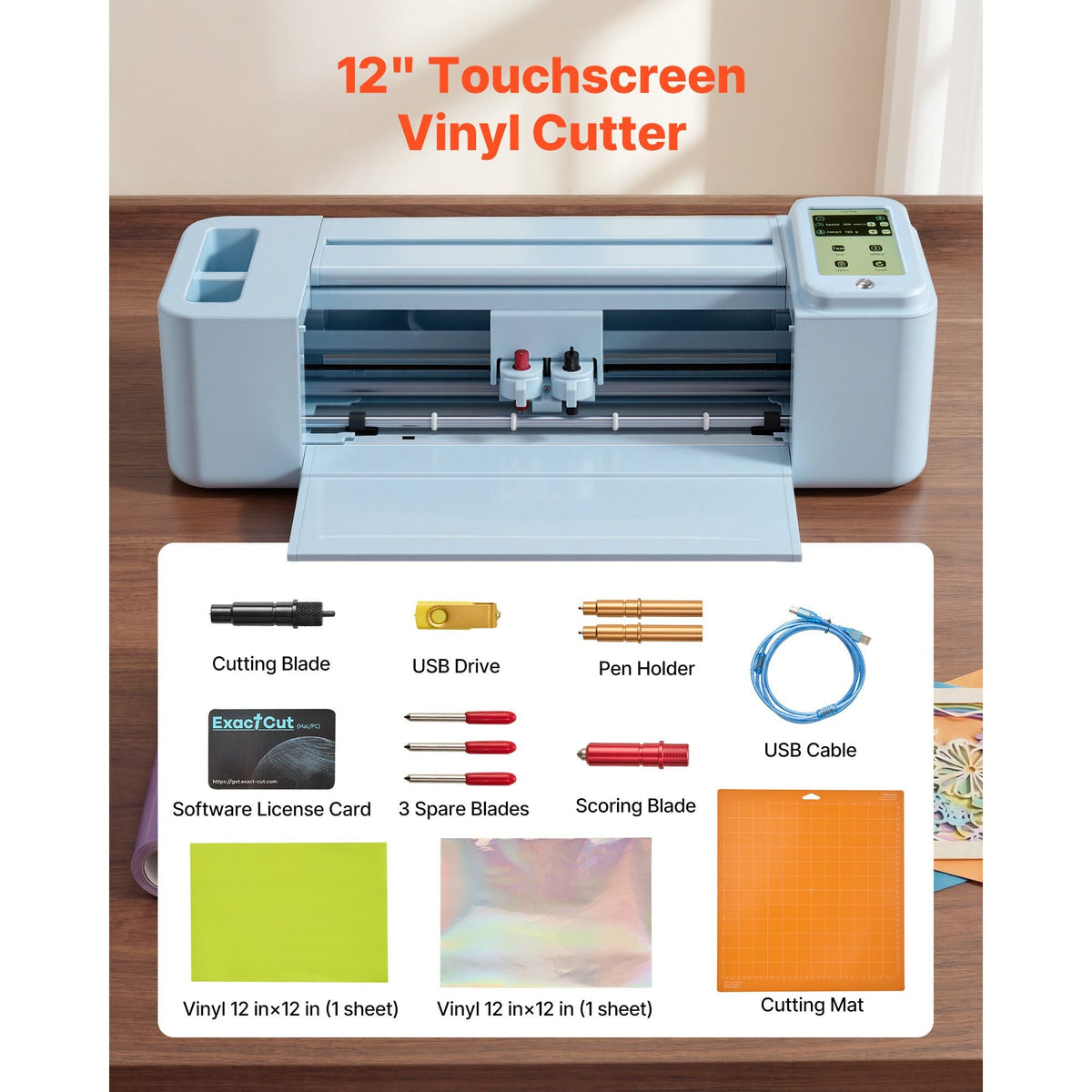 Vinyl Cutting Machine, 12 in, Touchscreen-Controlled Vinyl Cutter, 5000+ Built-in Design Resources, Compatible with Mac, Windows, Android and iOS, for Creating Customized Crafts Cards, Decor