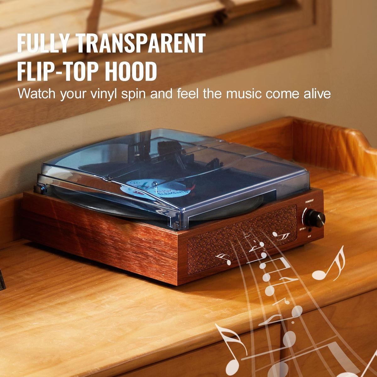 Vinyl Record Player, 3-Speed, Belt Driven Turntable Player with Built-in 5W Stereo Speakers Magnetic Cartridge, Support 33/45/78 RPM Bluetooth Aux in RCA Output, for 7/10 /12 in Vinyl Records
