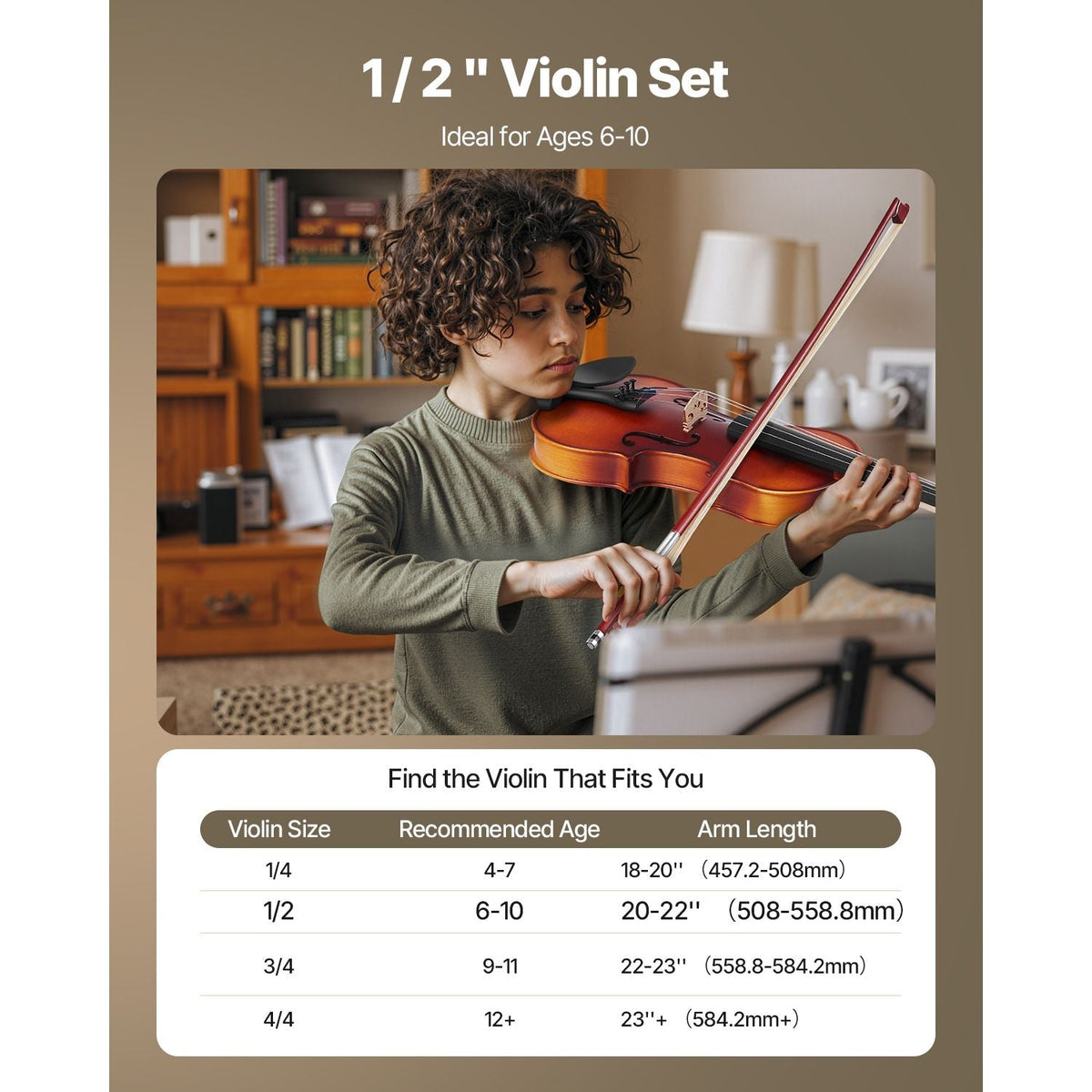 Violin 1/2 Size for Adults, Violin Fiddle Set for Beginners Student with Hard Case, Rosin, Bow, Shoulder Rest,Bridge,Tuner and Extra Strings,Solidwood Professional Musical Instruments (Brown)