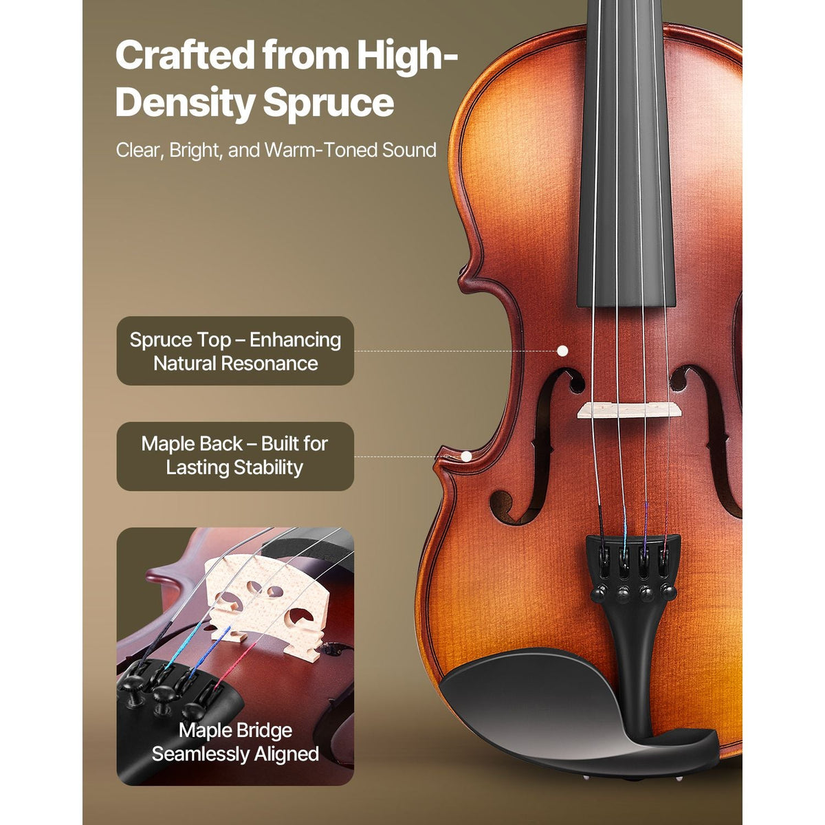 Violin 1/2 Size for Adults, Violin Fiddle Set for Beginners Student with Hard Case, Rosin, Bow, Shoulder Rest,Bridge,Tuner and Extra Strings,Solidwood Professional Musical Instruments (Brown)