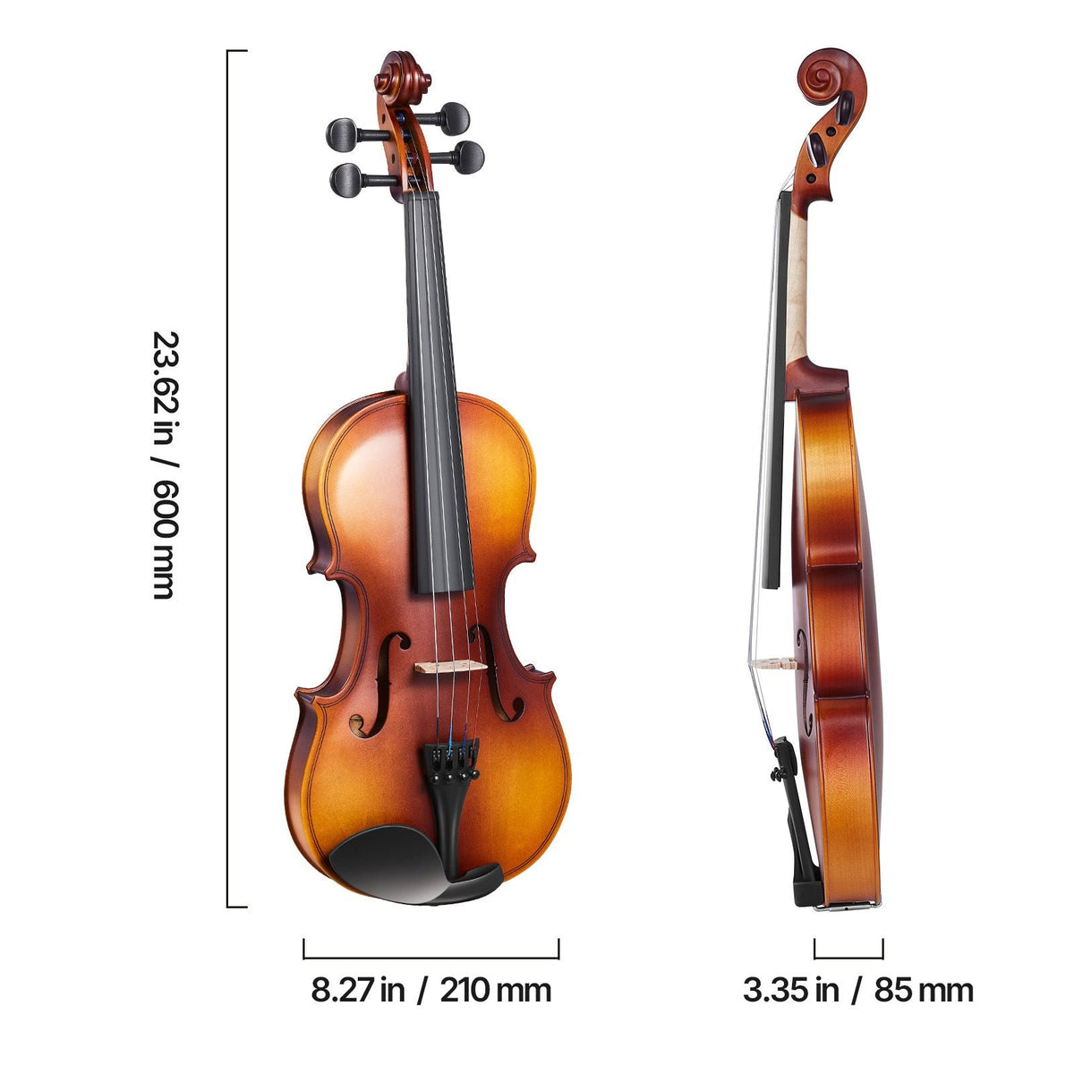 Violin 3/4 Size for Adults, Violin Fiddle Set for Beginners with Hard Case, Rosin, Bow, Shoulder Rest, Bridge, Tuner and Extra Strings, Professional Musical Instruments for Student (Brown)