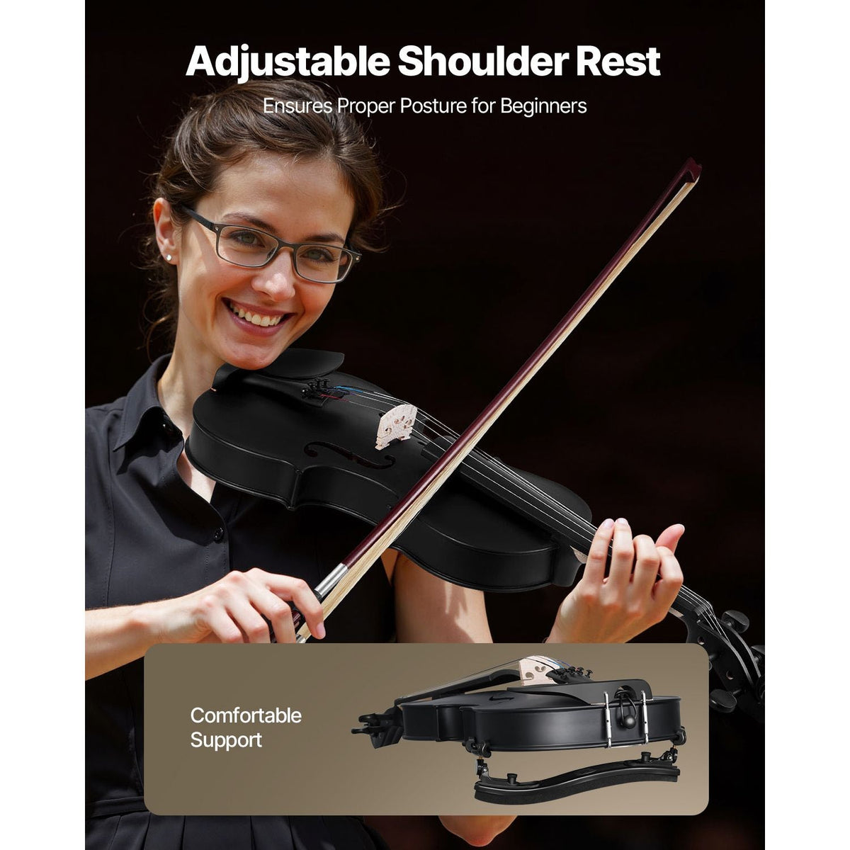 Violin 4/4 Full Size for Adults, Violin Fiddle Set for Beginners Student with Hard Case, Rosin, Bow, Shoulder Rest, Bridge, Tuner and Extra Strings, Professional Solidwood Instruments (Black)