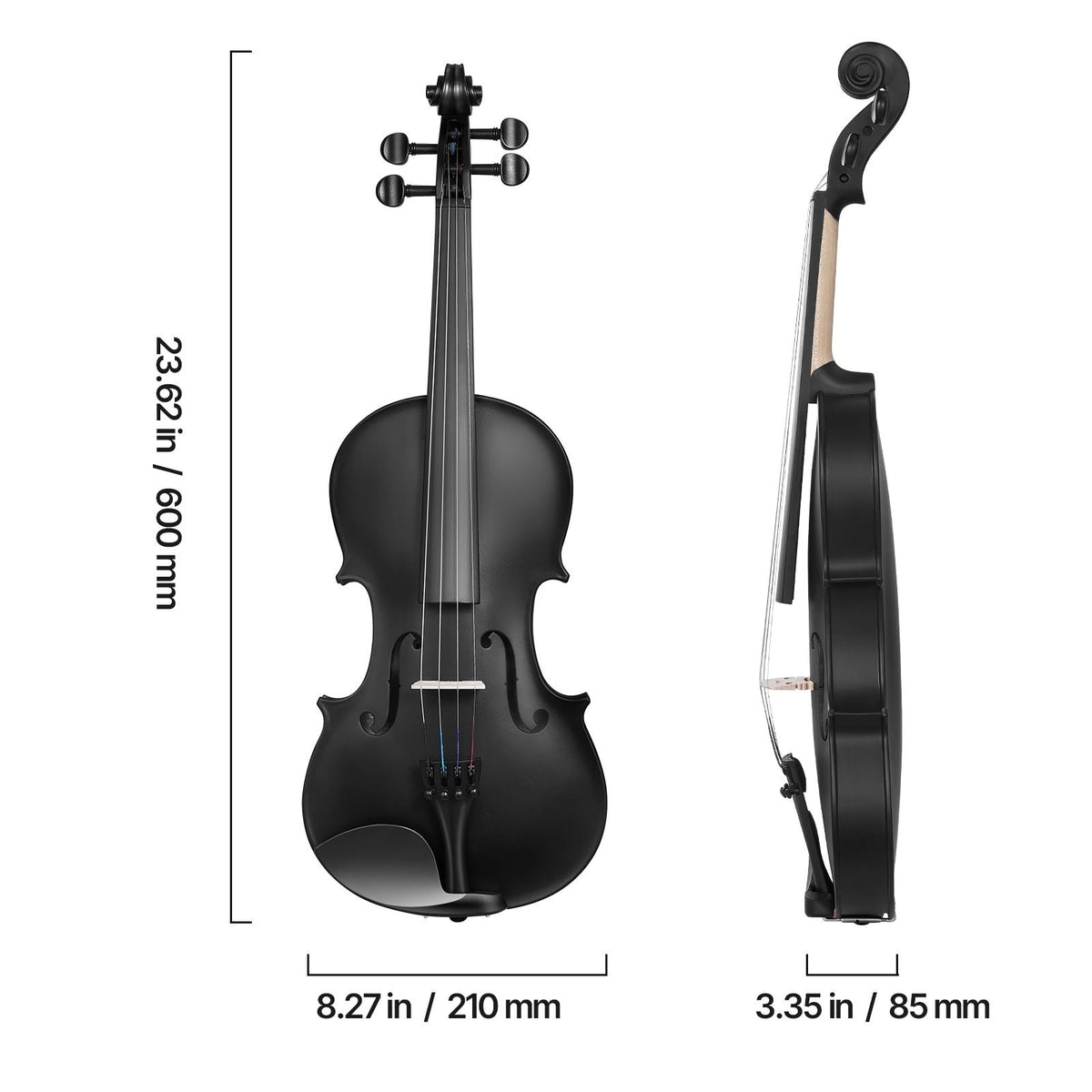 Violin 4/4 Full Size for Adults, Violin Fiddle Set for Beginners Student with Hard Case, Rosin, Bow, Shoulder Rest, Bridge, Tuner and Extra Strings, Professional Solidwood Instruments (Black)