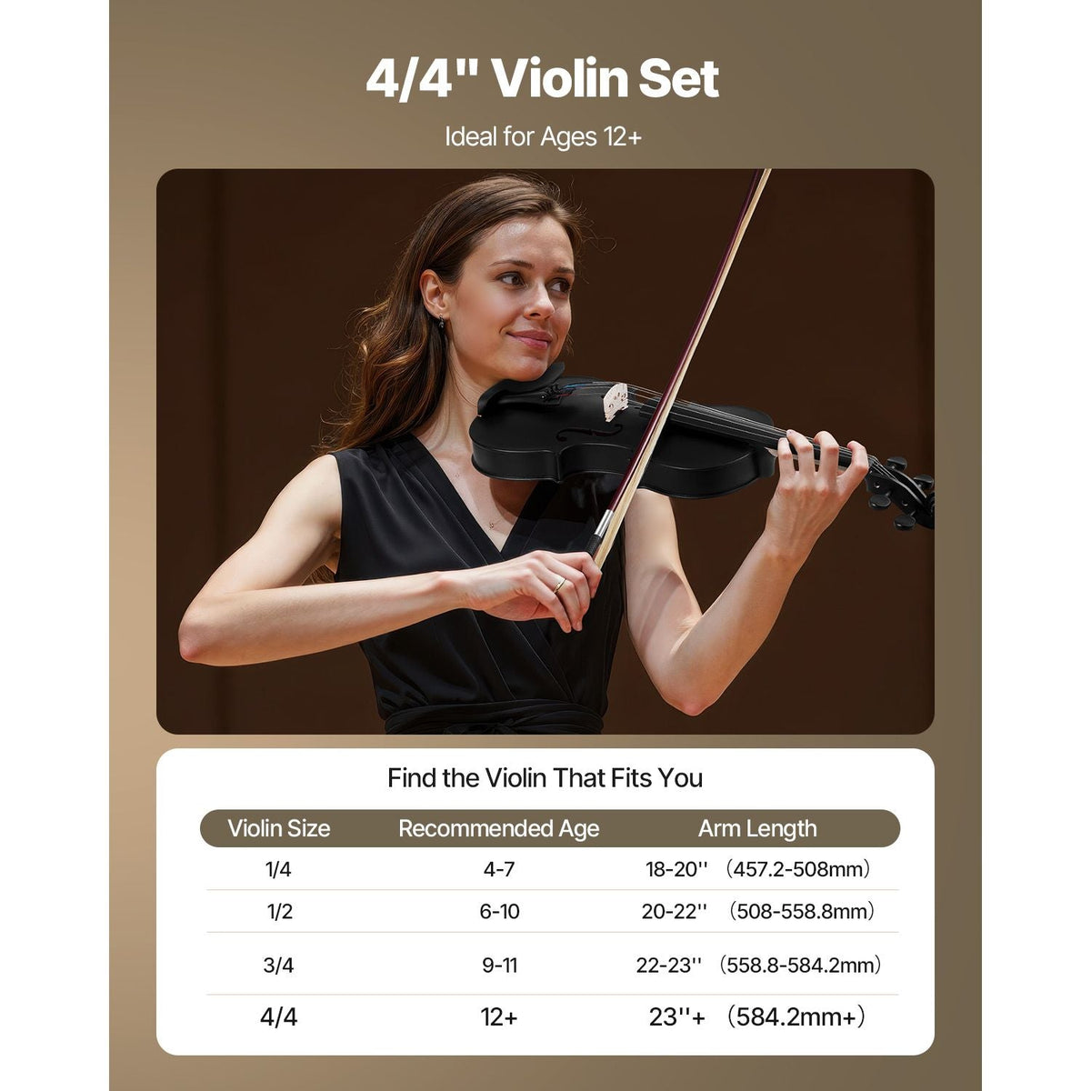 Violin 4/4 Full Size for Adults, Violin Fiddle Set for Beginners Student with Hard Case, Rosin, Bow, Shoulder Rest, Bridge, Tuner and Extra Strings, Professional Solidwood Instruments (Black)