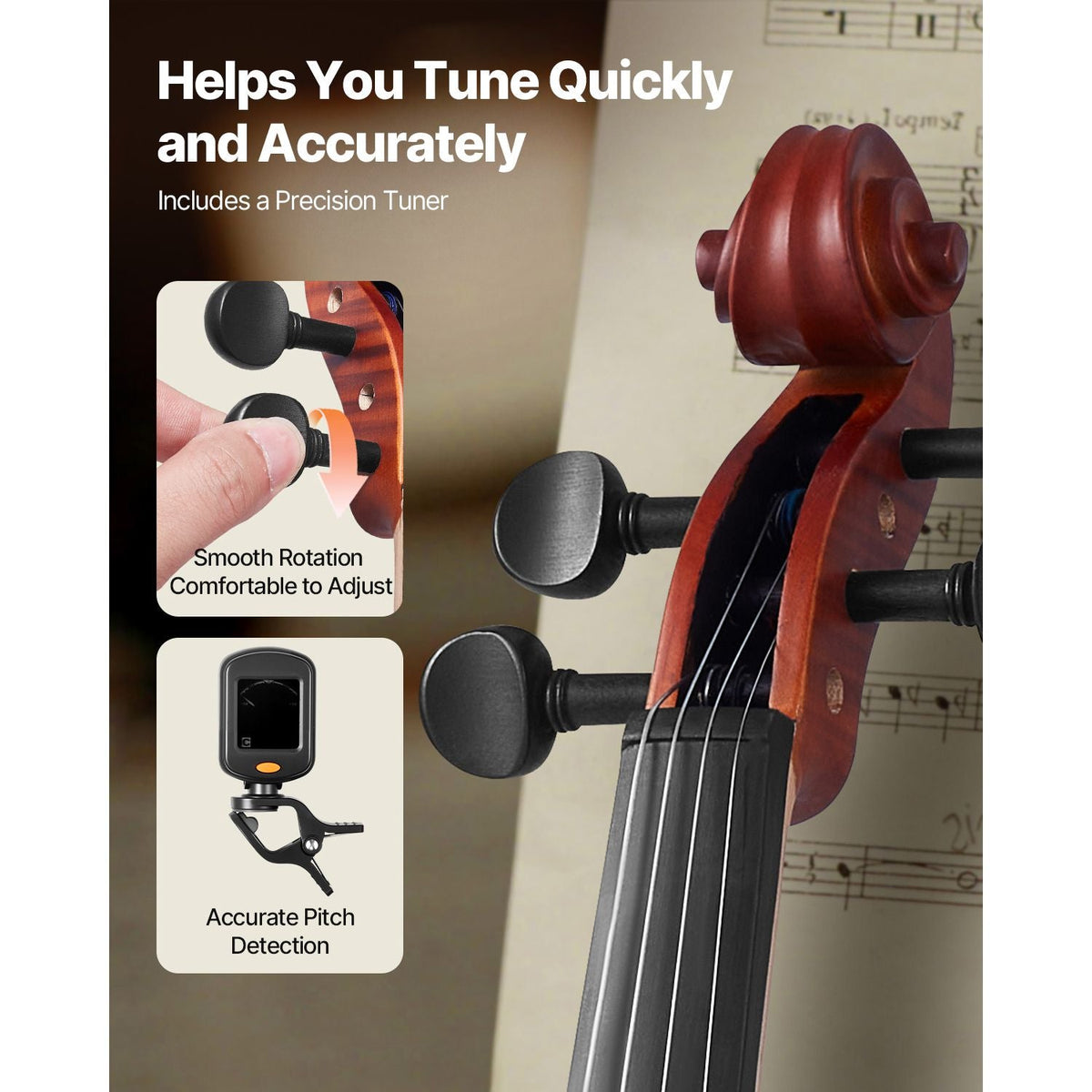Violin 4/4 Full Size for Adults, Violin Fiddle Set for Beginners Student with Hard Case, Rosin, Bow, Shoulder Rest,Bridge,Extra Strings,Professional Solidwood Instrument (Matte Brown Patterned)