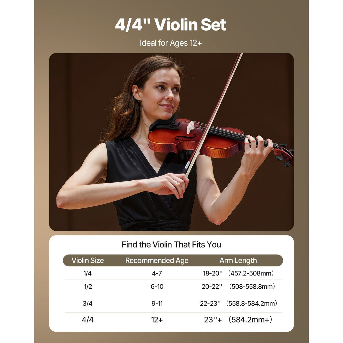 Violin 4/4 Full Size for Adults, Violin Fiddle Set for Beginners Student with Hard Case, Rosin, Bow, Shoulder Rest,Bridge,Extra Strings,Professional Solidwood Instrument (Matte Brown Patterned)