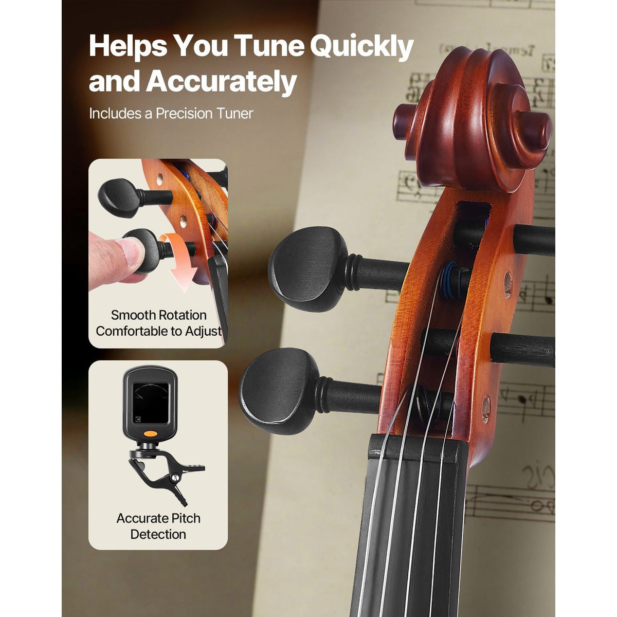 Violin 4/4 Full Size for Adults, Violin Fiddle Set for Beginners Student with Hard Case, Rosin, Bow, Shoulder Rest,Bridge,Extra Strings,Professional Solidwood Instrument (Matte Brown)