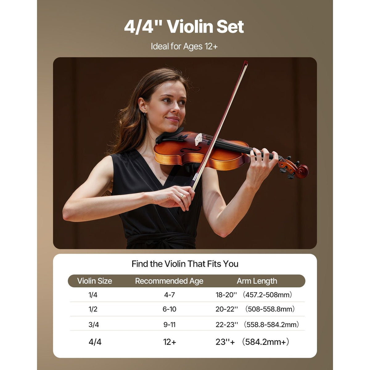 Violin 4/4 Full Size for Adults, Violin Fiddle Set for Beginners Student with Hard Case, Rosin, Bow, Shoulder Rest,Bridge,Extra Strings,Professional Solidwood Instrument (Matte Brown)