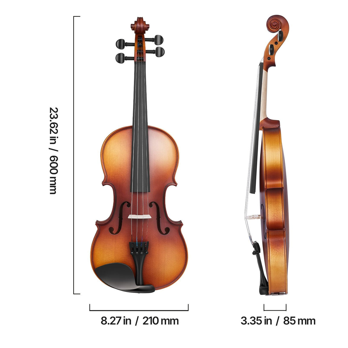 Violin 4/4 Full Size for Adults, Violin Fiddle Set for Beginners Student with Hard Case, Rosin, Bow, Shoulder Rest,Bridge,Extra Strings,Professional Solidwood Instrument (Matte Brown)