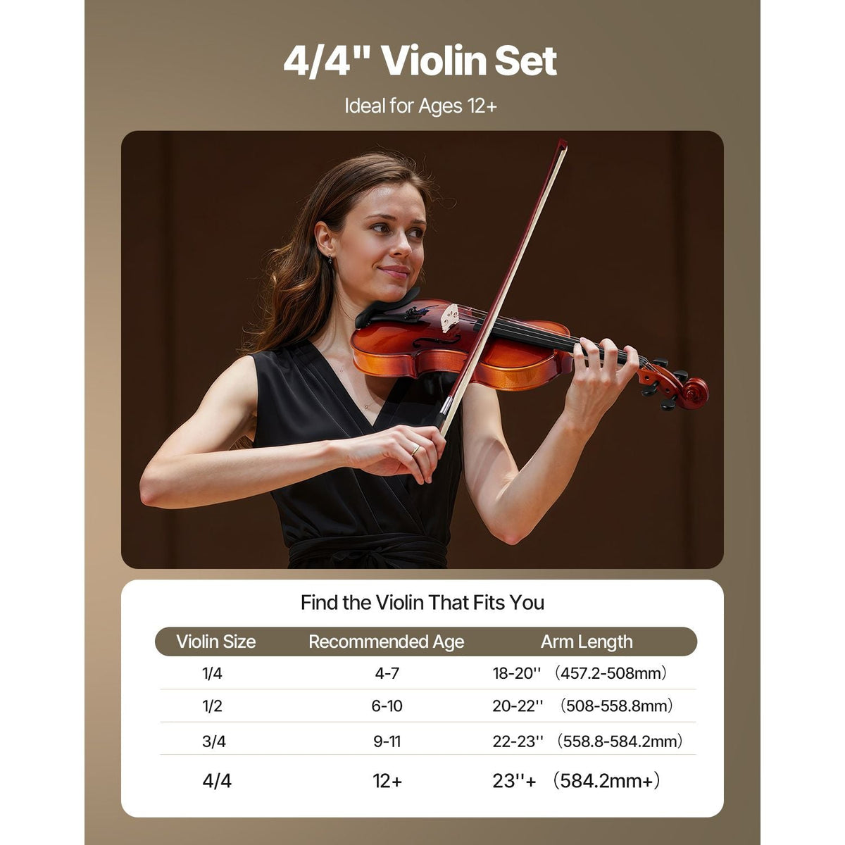 Violin 4/4 Full Size for Adults, Violin Fiddle Set for Beginners Student with Hard Case,Rosin, Bow,Shoulder Rest,Bridge,Extra Strings,Professional Solidwood Instrument (Glossy Brown)