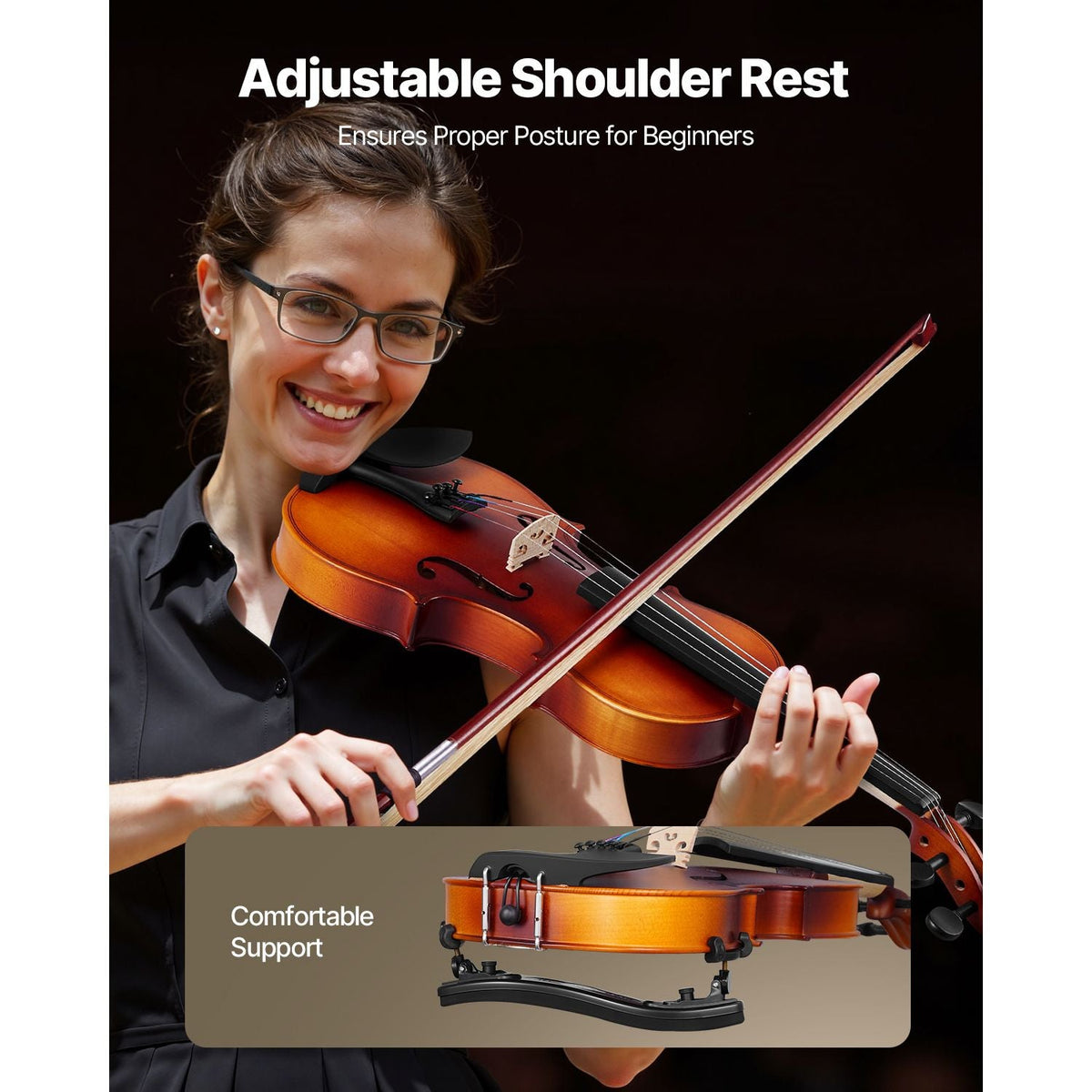 Violin 4/4 Full Size for Adults, Violin Fiddle Set for Beginners with Hard Case, Rosin, Bow, Shoulder Rest, Bridge, Tuner and Extra Strings, Professional Musical Instruments for Student (Brown)