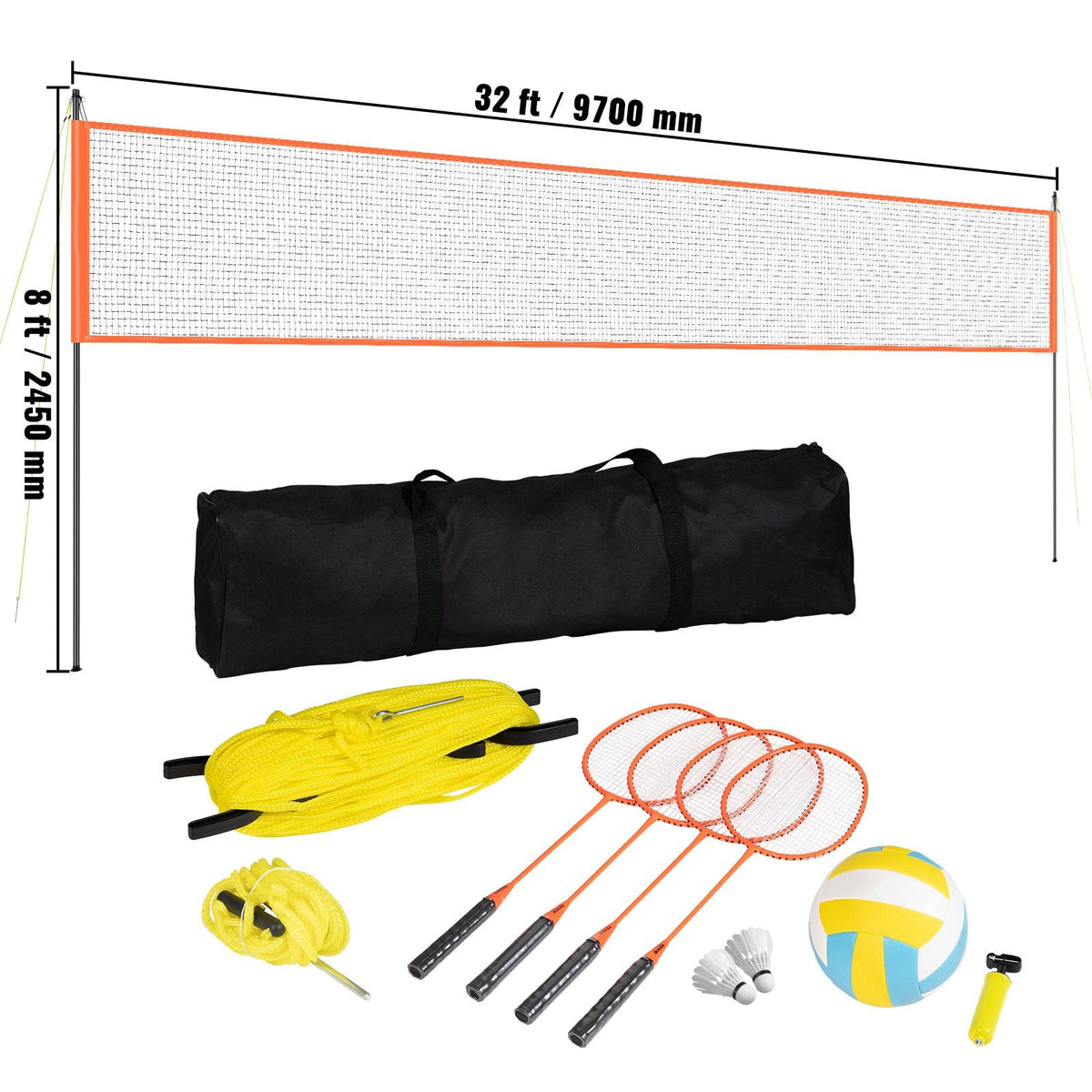 Volleyball and Badminton Set, Outdoor Portable Badminton Net, Adjustable Height Steel Poles, Professional Combo Set with PVC Volleyball, Pump, Carrying Bag, Easy Setup for Backyard Beach Lawn