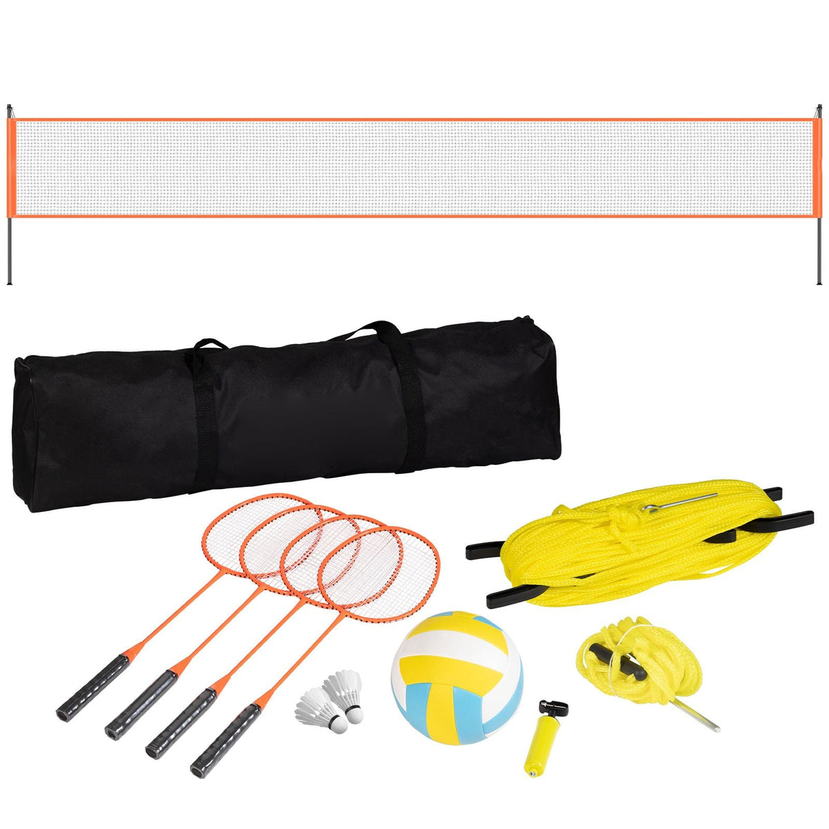 Volleyball and Badminton Set, Outdoor Portable Badminton Net, Adjustable Height Steel Poles, Professional Combo Set with PVC Volleyball, Pump, Carrying Bag, Easy Setup for Backyard Beach Lawn